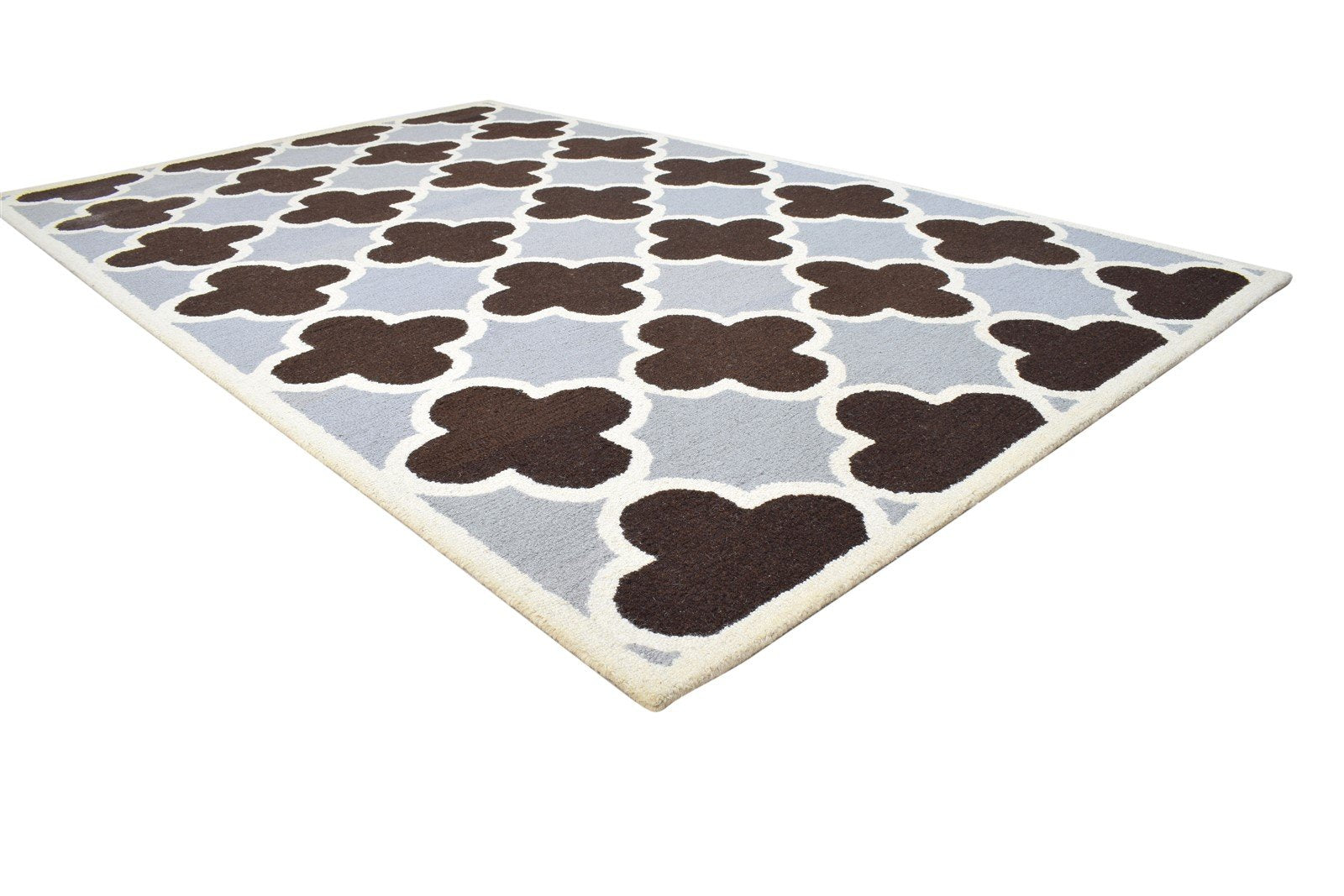 Brown Wool Rug 5' X 8' Modern Hand Tufted Moroccan Trellis Room Size Carpet 