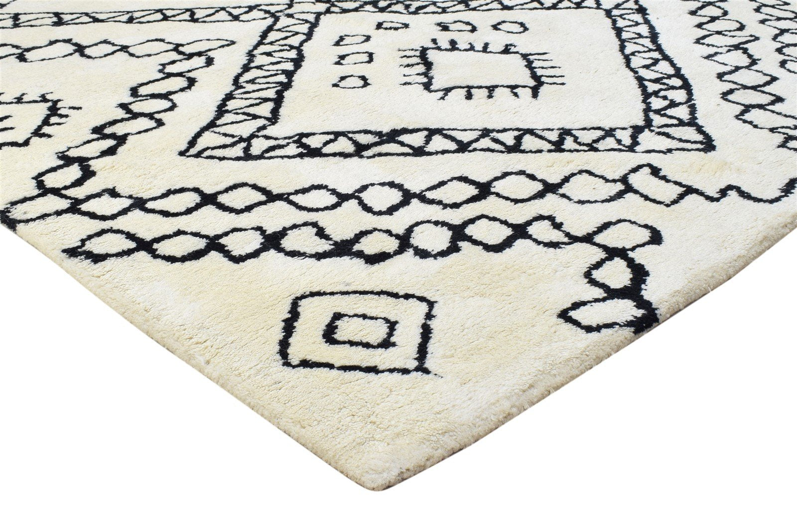 Pet Yarn Ivory Rug 5' X 8' Modern Hand Tufted Moroccan Diamond Room Size Carpet 