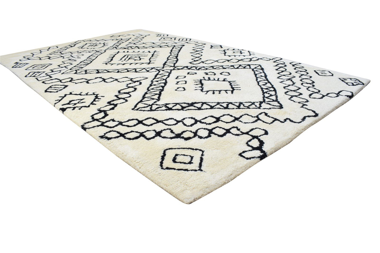 Pet Yarn Ivory Rug 5' X 8' Modern Hand Tufted Moroccan Diamond Room Size Carpet 