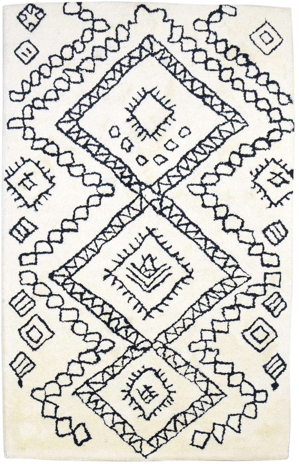 Pet Yarn Ivory Rug 5' X 8' Modern Hand Tufted Moroccan Diamond Room Size Carpet 