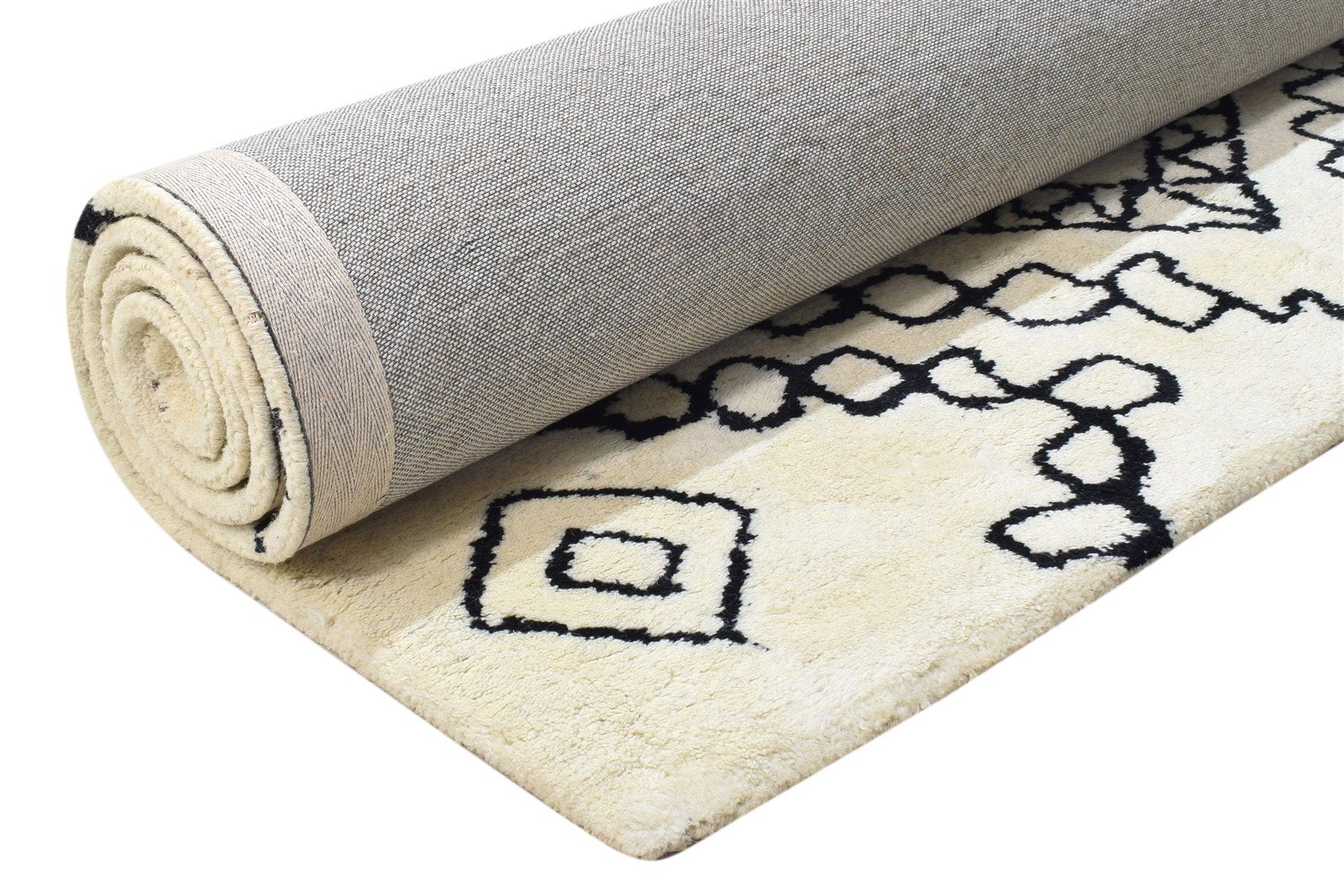 Pet Yarn Ivory Rug 5' X 8' Modern Hand Tufted Moroccan Diamond Room Size Carpet 