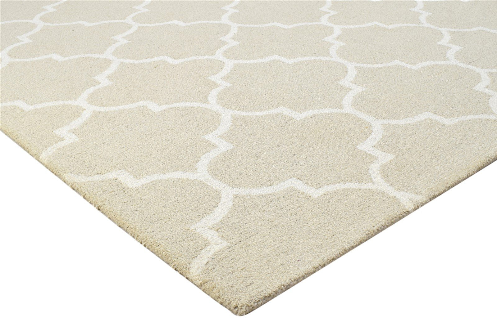 Wool Beige Rug 5' X 8' Modern Hand Tufted Moroccan Trellis Room Size Carpet 