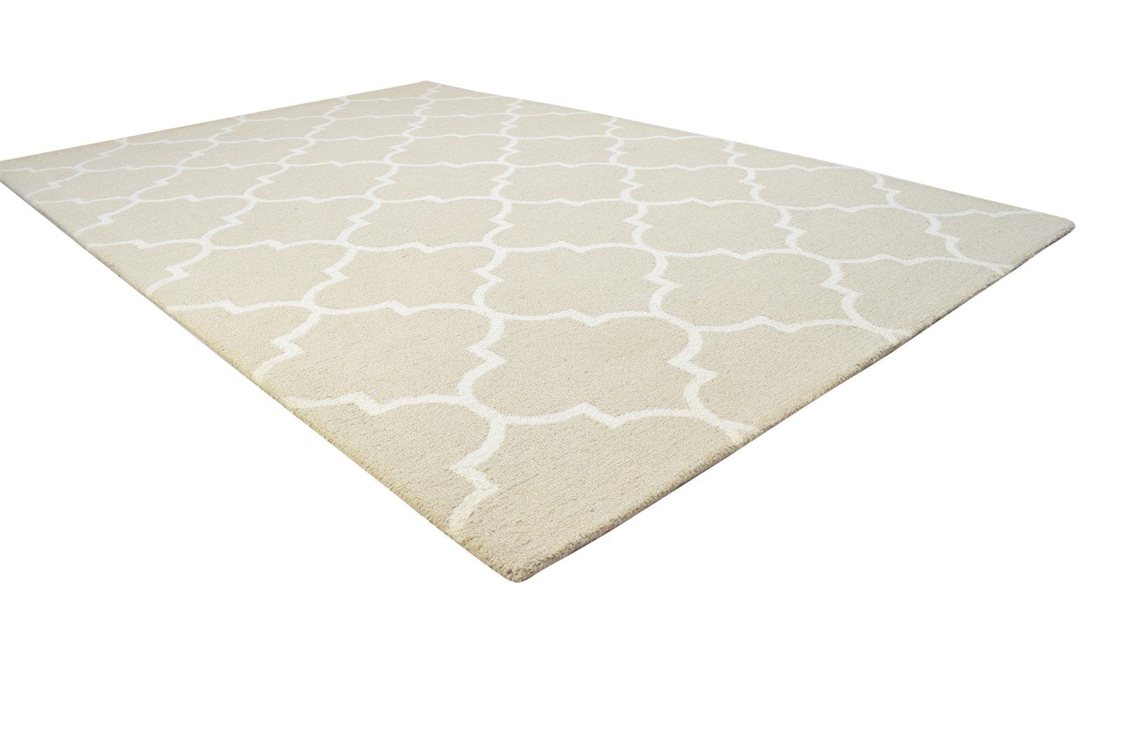 Wool Beige Rug 5' X 8' Modern Hand Tufted Moroccan Trellis Room Size Carpet 