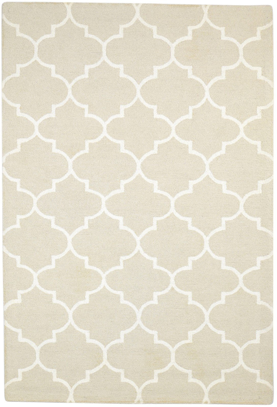 Wool Beige Rug 5' X 8' Modern Hand Tufted Moroccan Trellis Room Size Carpet 