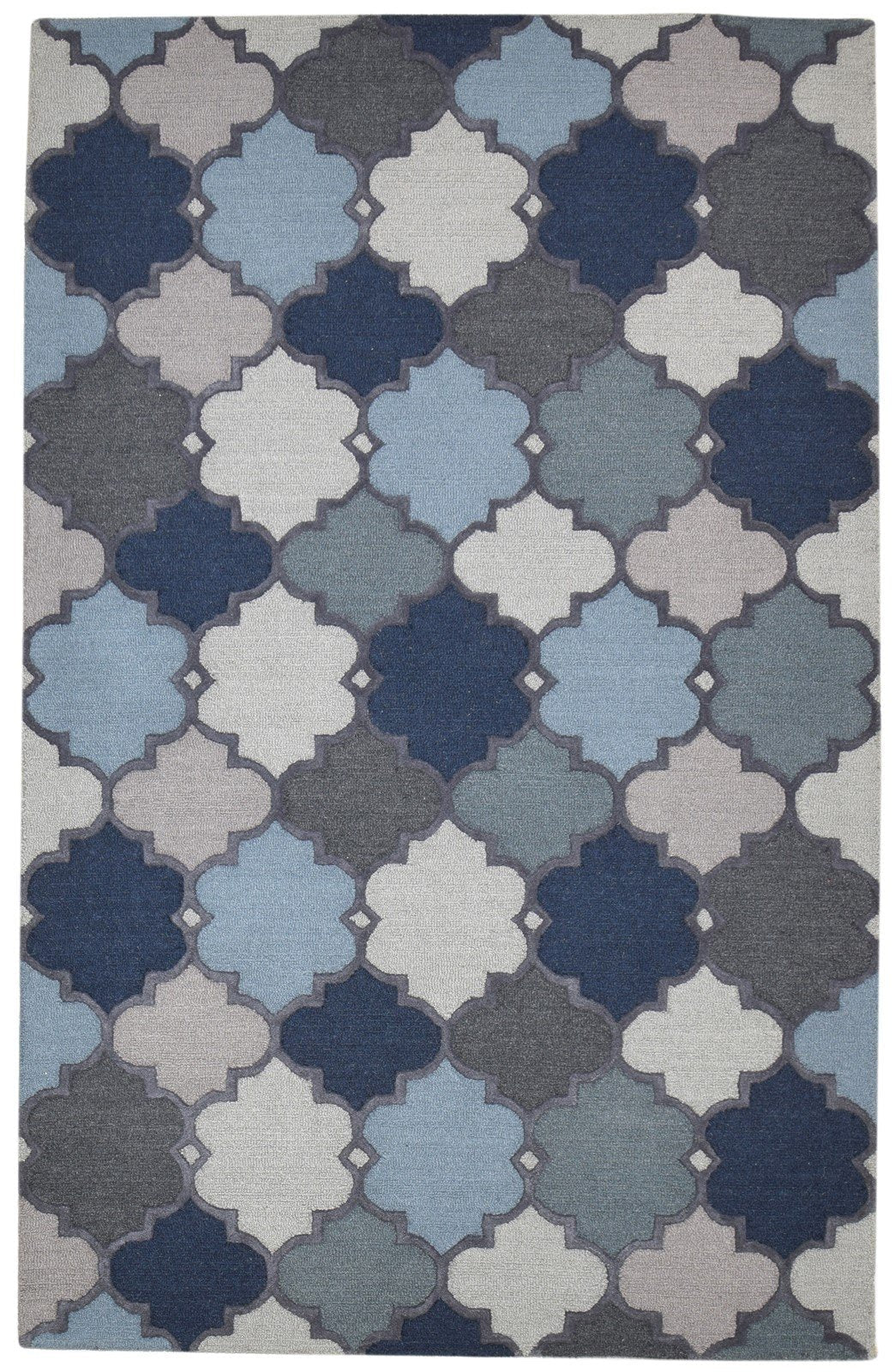 5' X 8' Rug Wool Blue Modern Hand Tufted Moroccan Trellis Room Size Carpet 