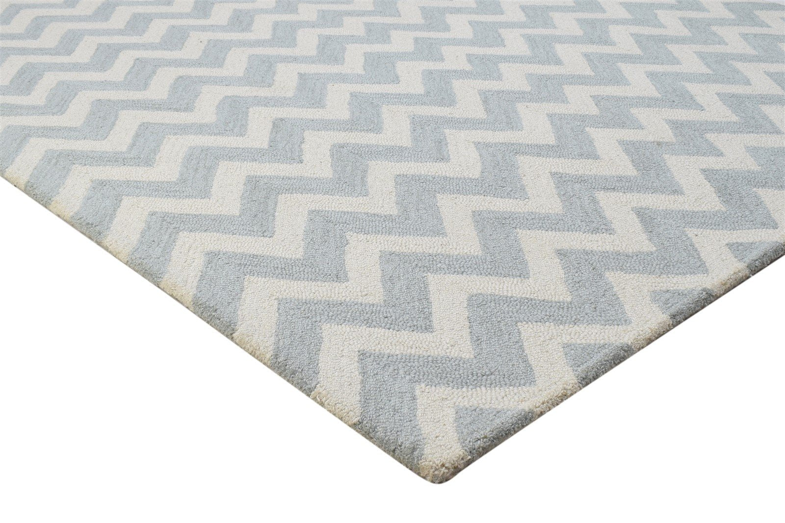 Grey Wool Rug 5' X 8' Modern Hand Tufted Scandinavian Chevron Room Size Carpet 