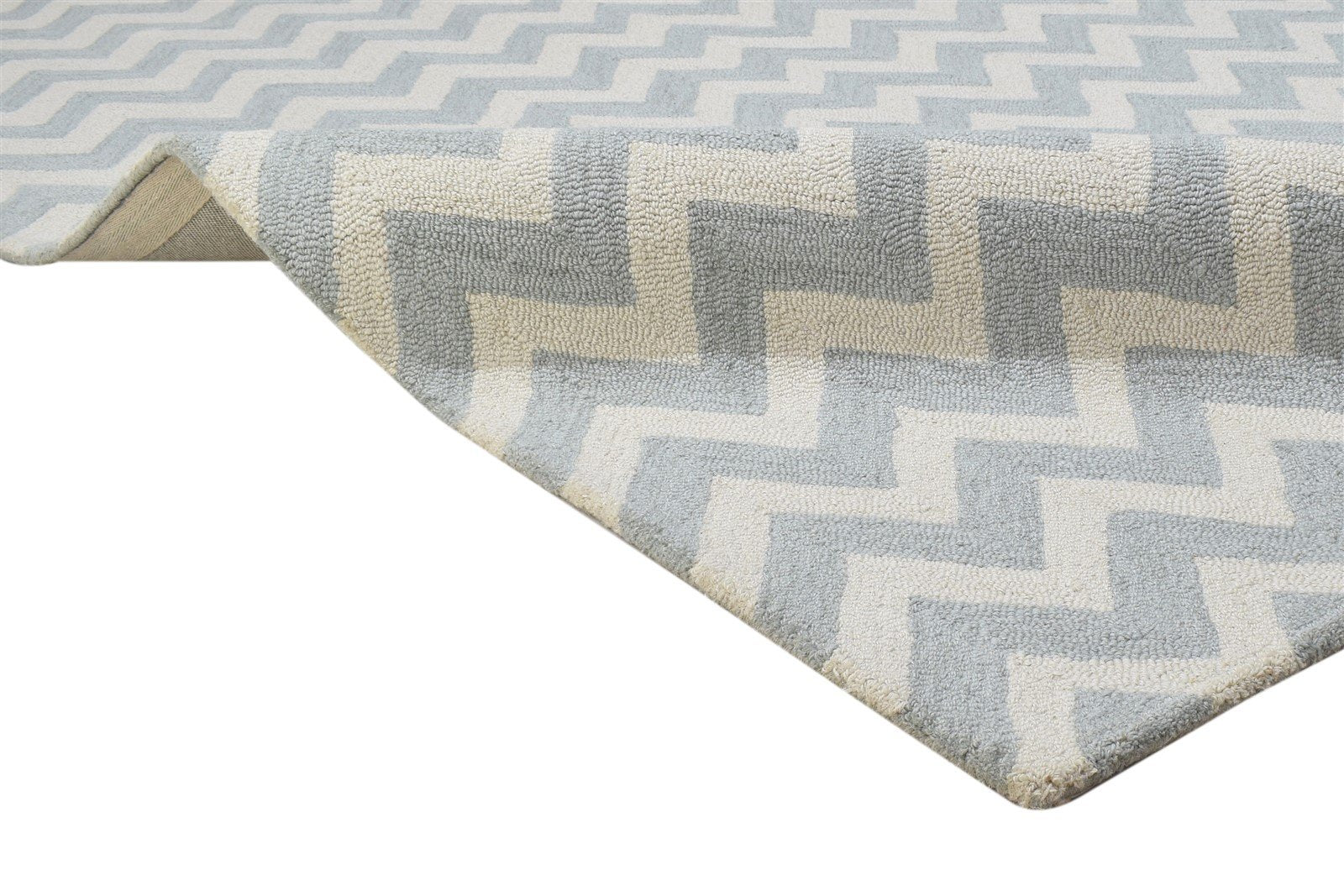 Grey Wool Rug 5' X 8' Modern Hand Tufted Scandinavian Chevron Room Size Carpet 