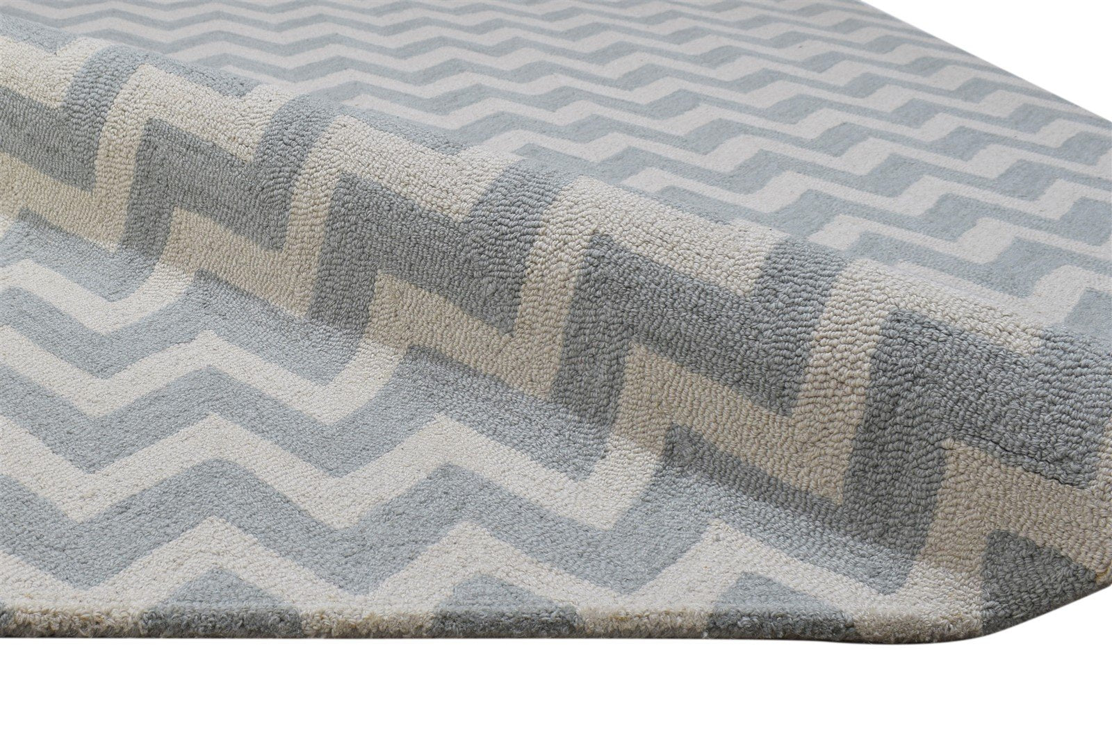 Grey Wool Rug 5' X 8' Modern Hand Tufted Scandinavian Chevron Room Size Carpet 