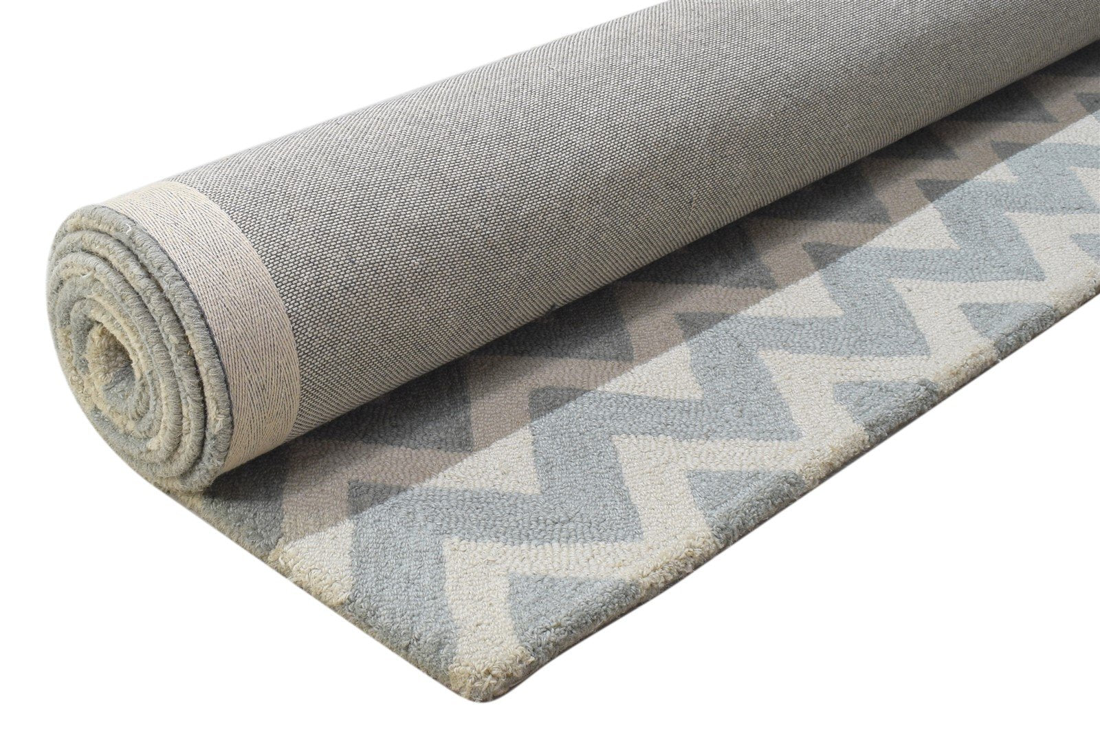 Grey Wool Rug 5' X 8' Modern Hand Tufted Scandinavian Chevron Room Size Carpet 