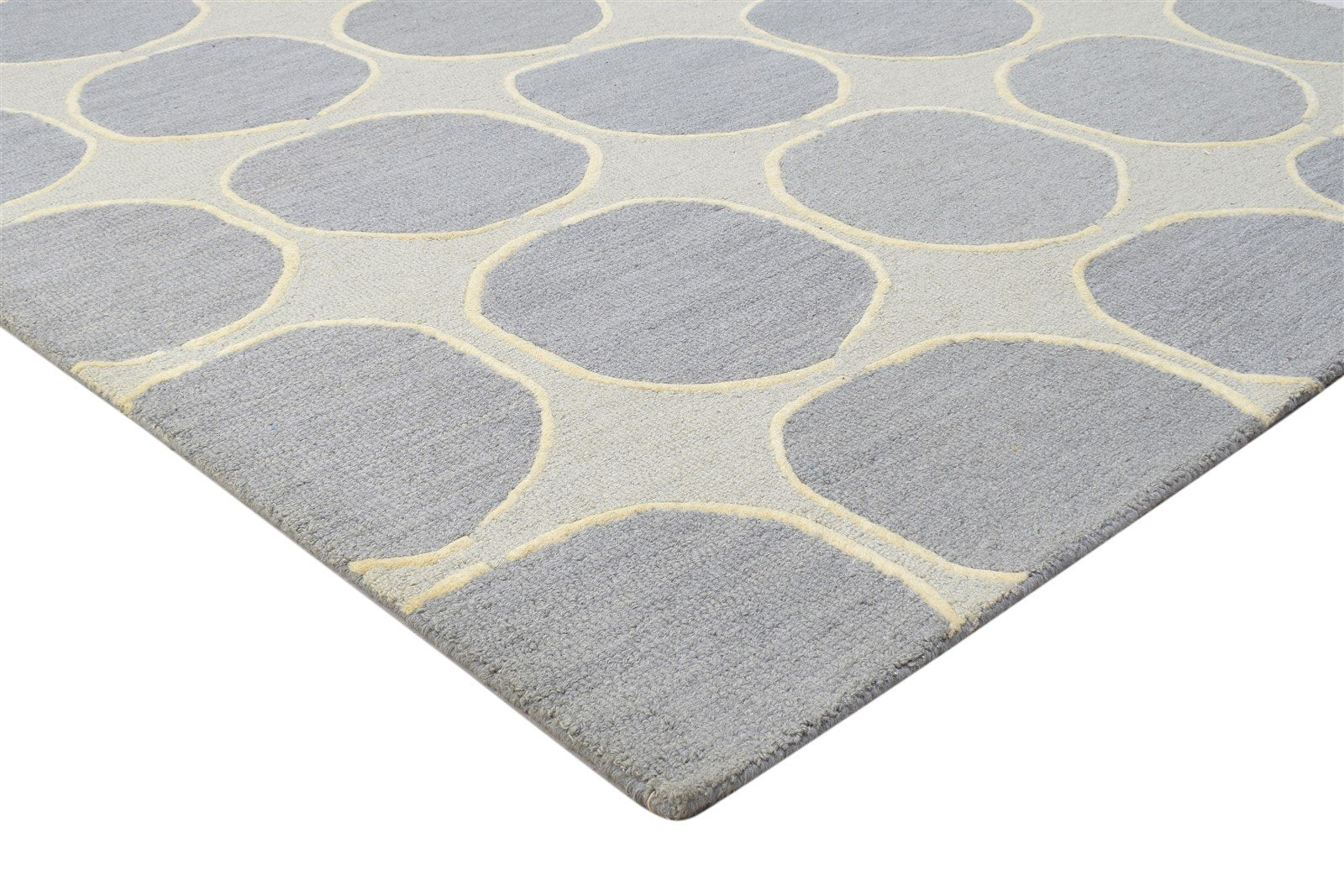 Wool Grey Rug 5' X 8' Modern Hand Tufted Indian Circles Room Size Carpet 