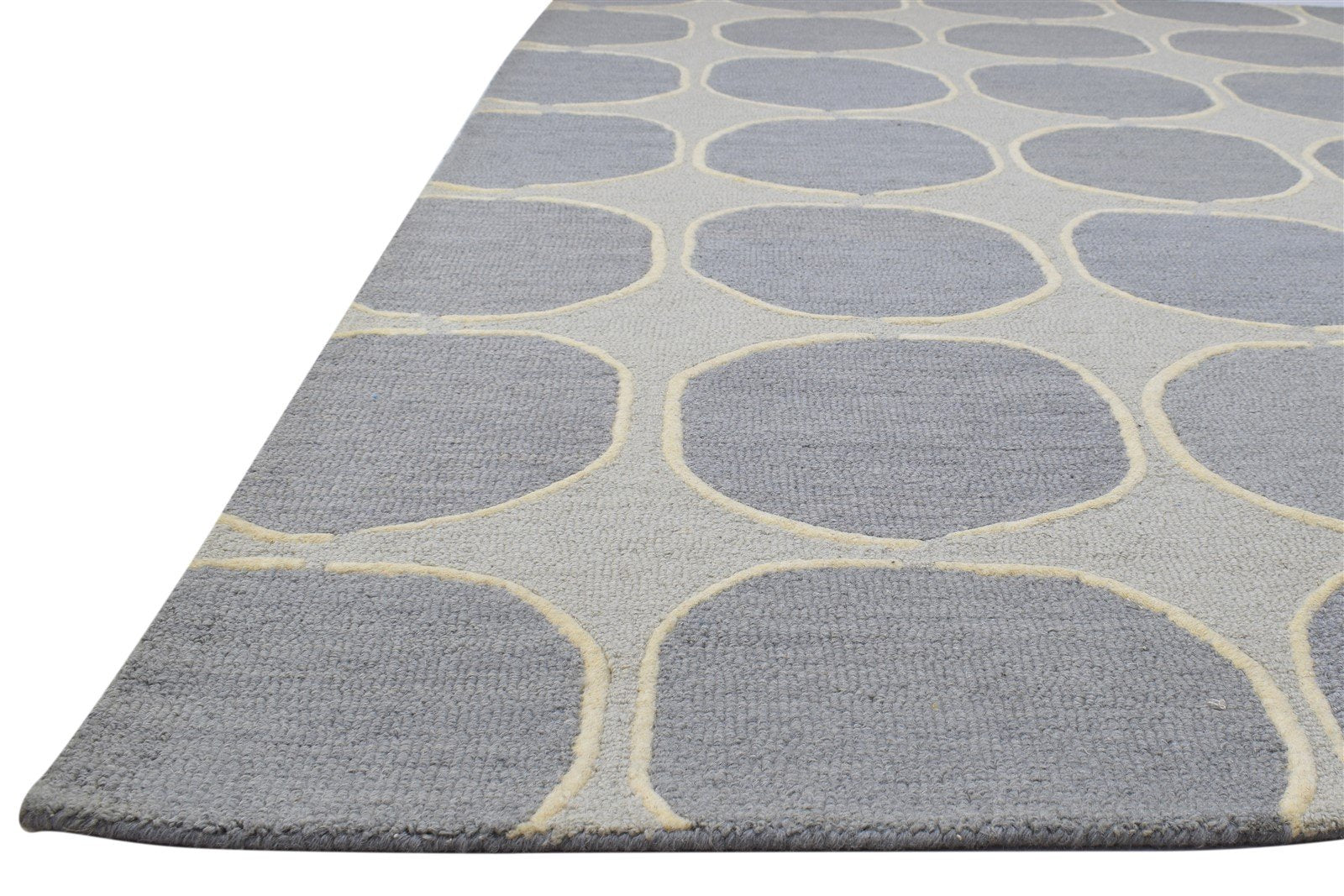 Wool Grey Rug 5' X 8' Modern Hand Tufted Indian Circles Room Size Carpet 