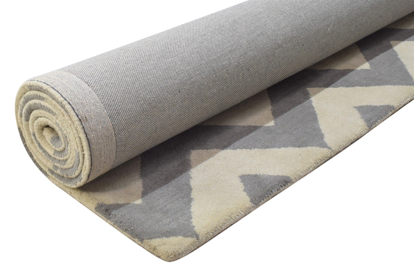 Grey Wool Rug 5' X 8' Modern Hand Tufted Scandinavian Chevron Room Size Carpet 