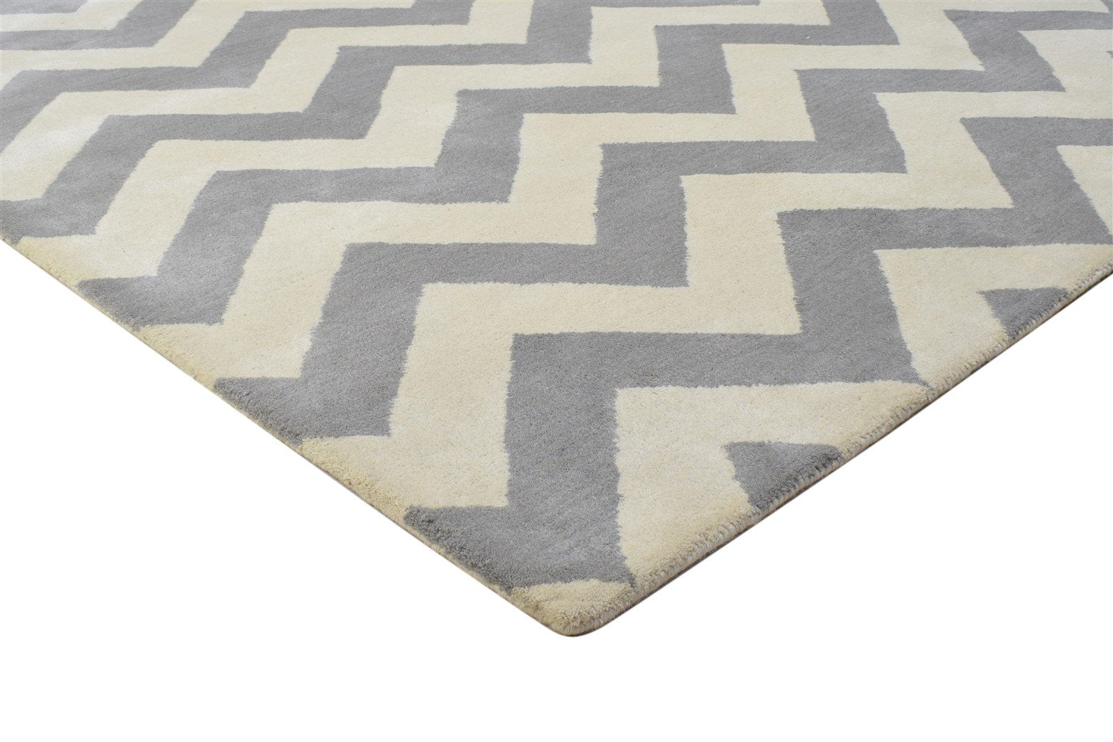 Grey Wool Rug 5' X 8' Modern Hand Tufted Scandinavian Chevron Room Size Carpet 