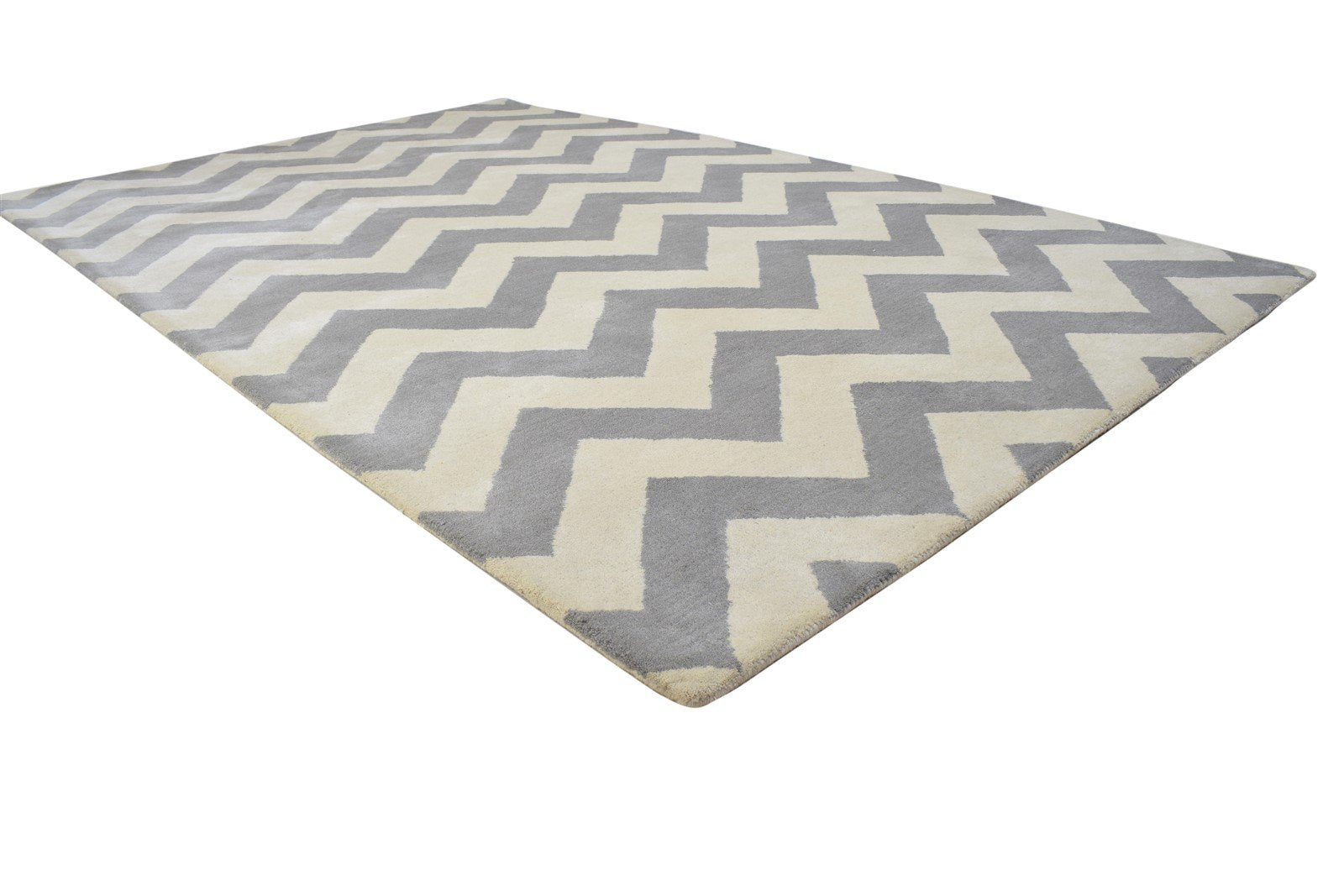 Grey Wool Rug 5' X 8' Modern Hand Tufted Scandinavian Chevron Room Size Carpet 