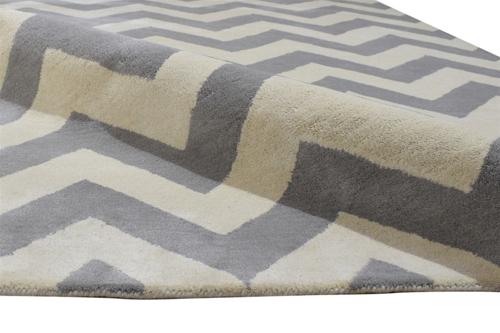 Grey Wool Rug 5' X 8' Modern Hand Tufted Scandinavian Chevron Room Size Carpet 