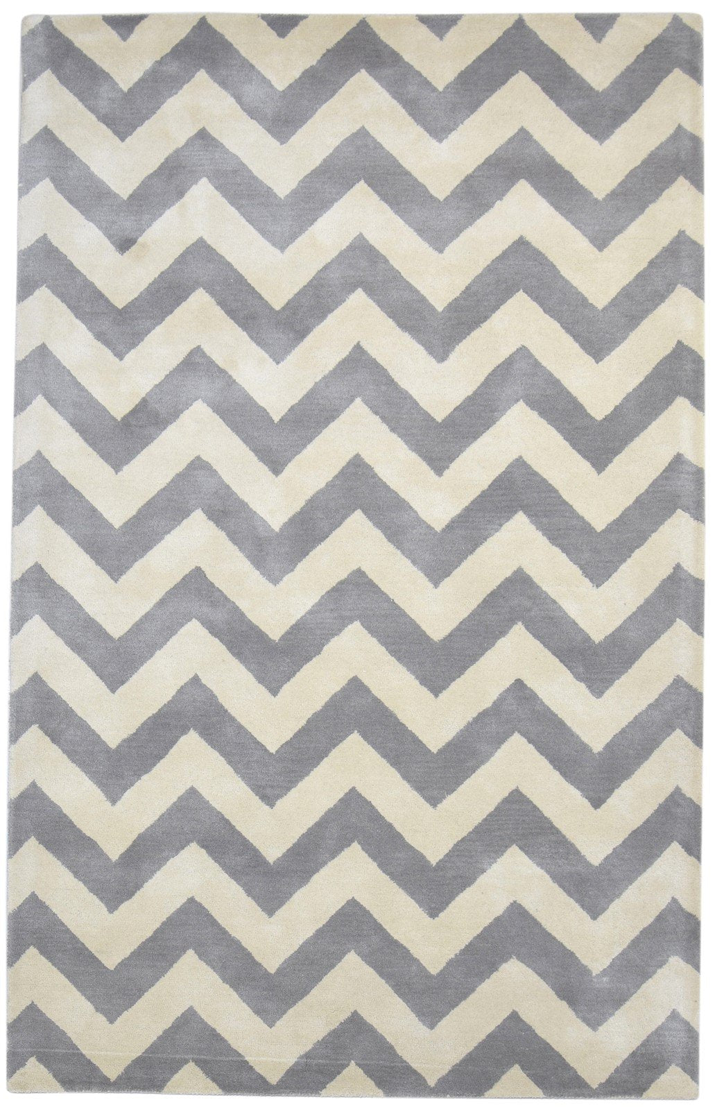 Grey Wool Rug 5' X 8' Modern Hand Tufted Scandinavian Chevron Room Size Carpet 