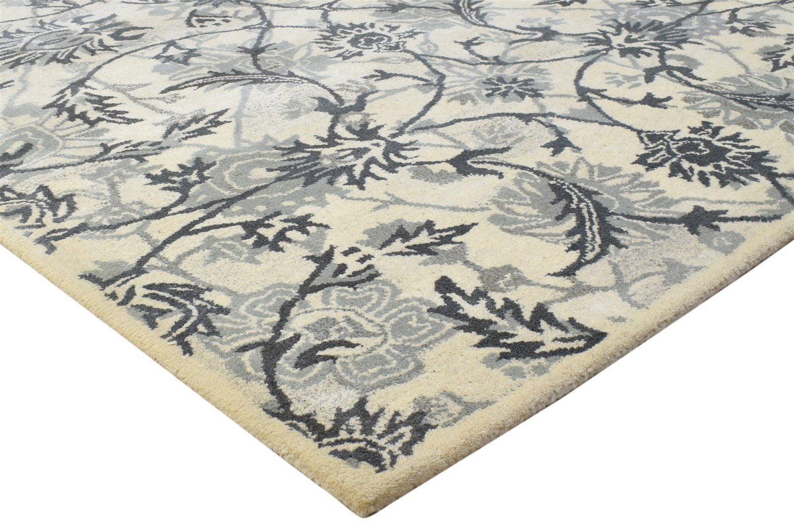 Hand Tufted Grey Wool Rug 5' X 8' Modern French Floral Room Size Carpet 