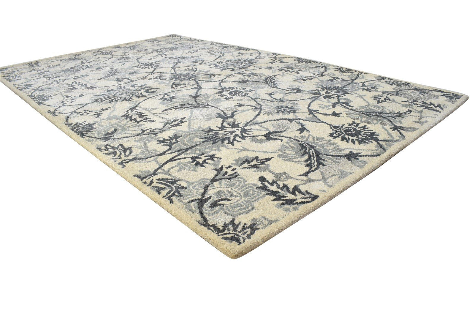 Hand Tufted Grey Wool Rug 5' X 8' Modern French Floral Room Size Carpet 