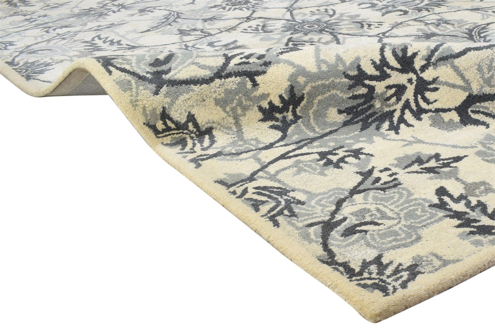 Hand Tufted Grey Wool Rug 5' X 8' Modern French Floral Room Size Carpet 