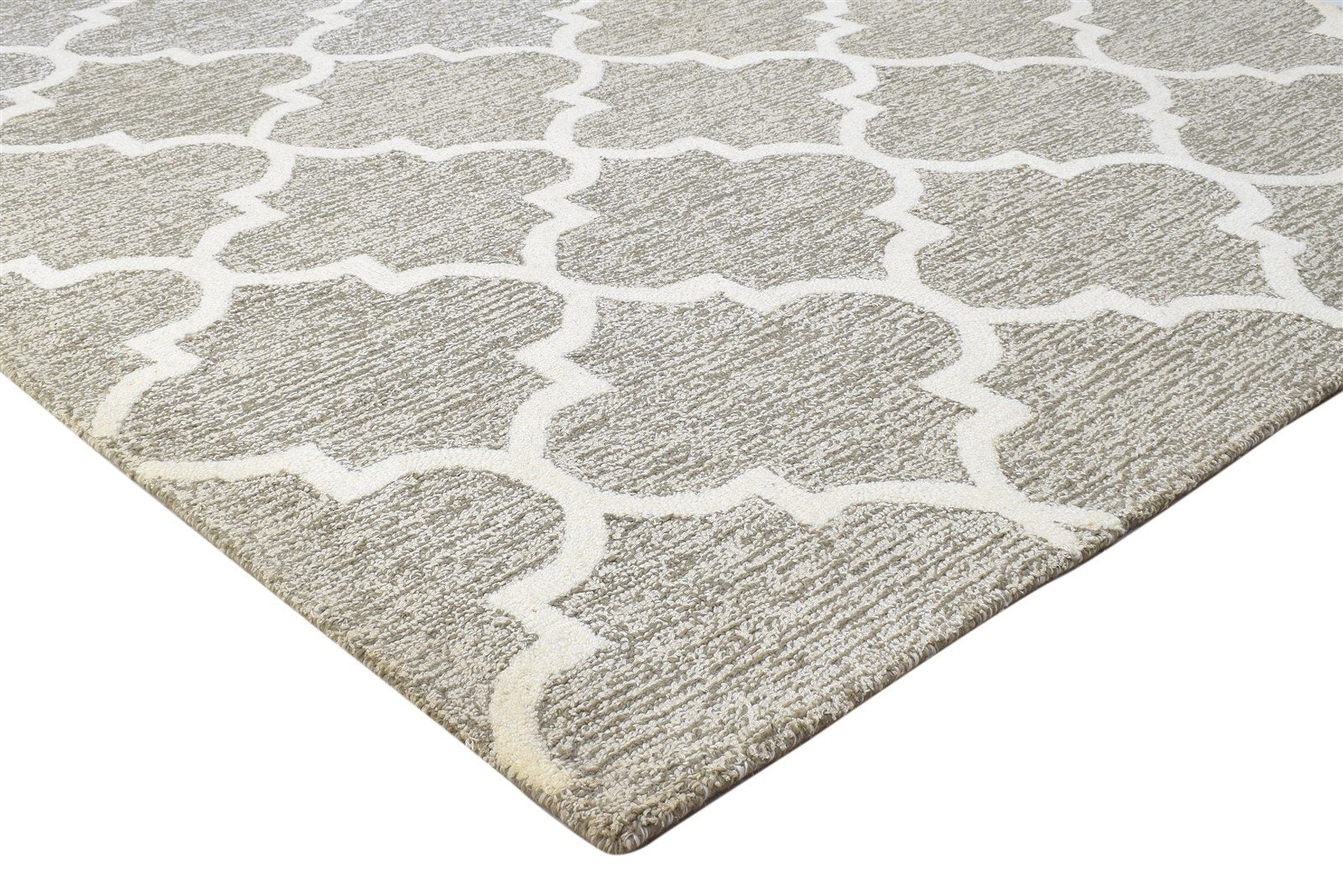 Grey Wool Rug 5' X 8' Modern Hand Tufted Moroccan Trellis Room Size Carpet 