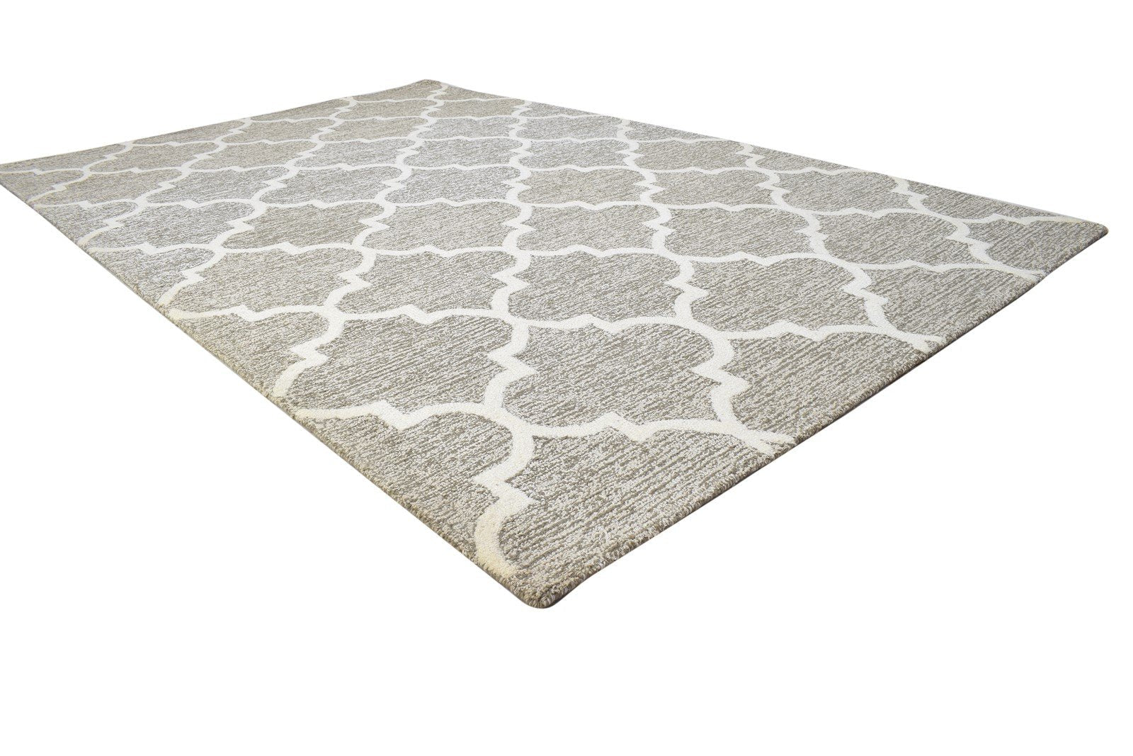 Grey Wool Rug 5' X 8' Modern Hand Tufted Moroccan Trellis Room Size Carpet 