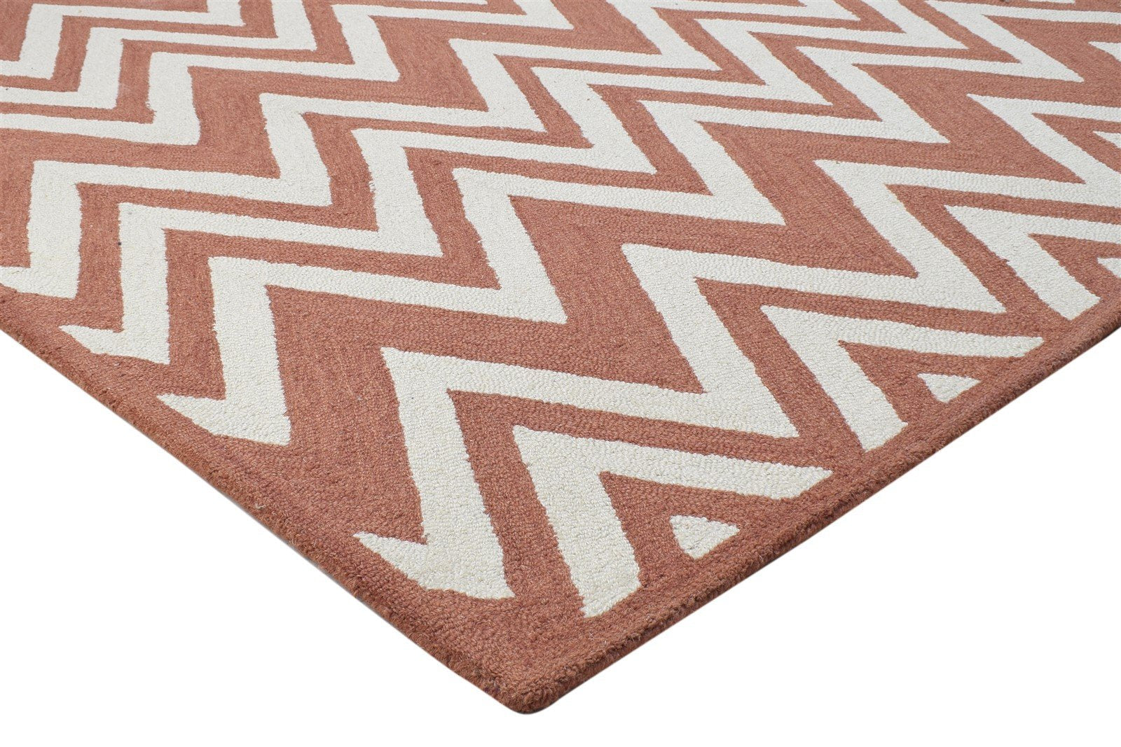 5' X 8' Rug Wool Rust Modern Hand Tufted Scandinavian Chevron Room Size Carpet 