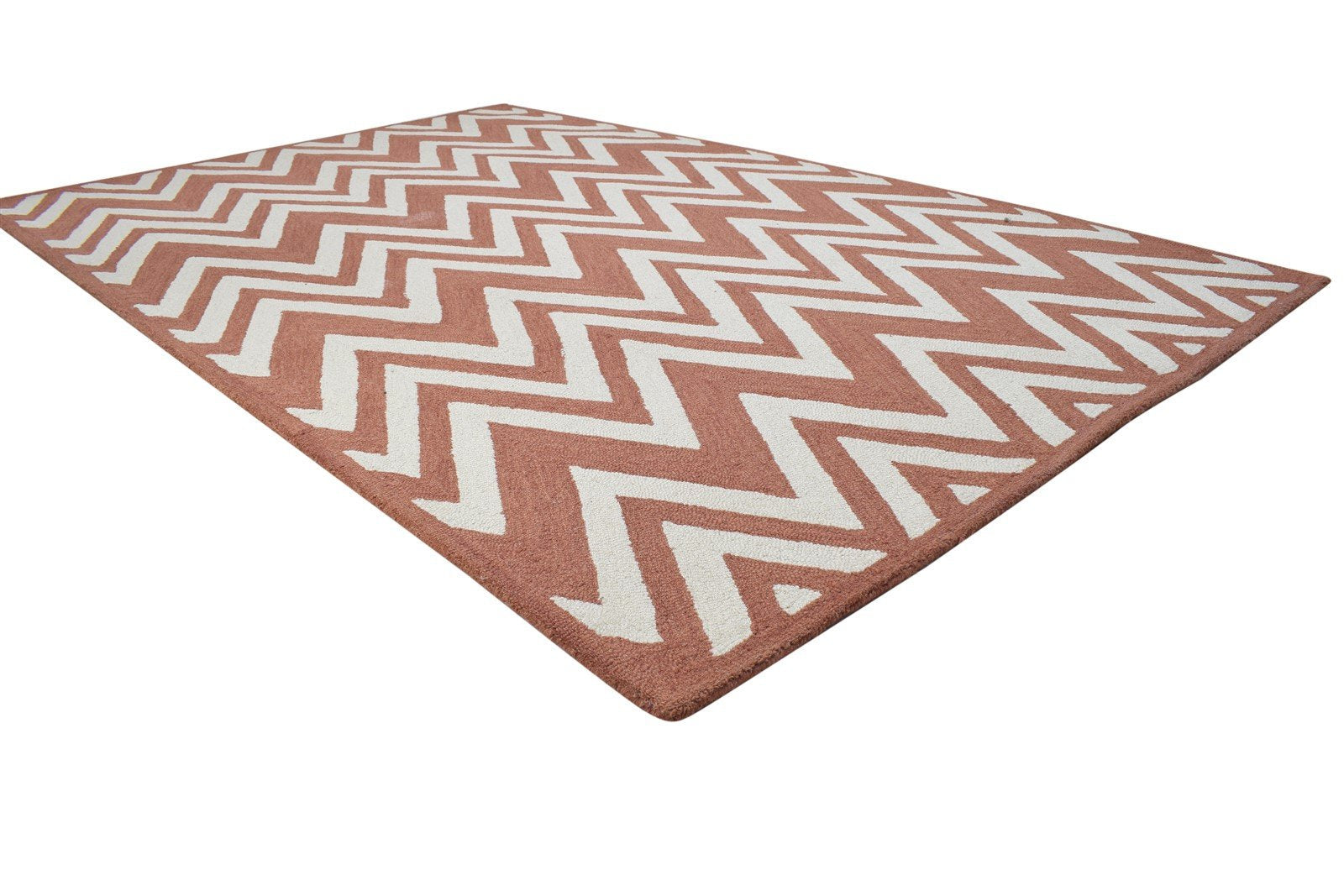 5' X 8' Rug Wool Rust Modern Hand Tufted Scandinavian Chevron Room Size Carpet 