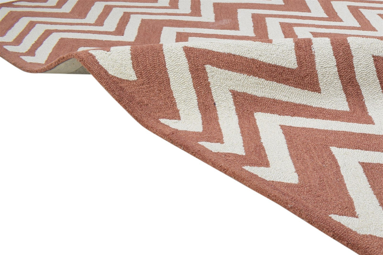 5' X 8' Rug Wool Rust Modern Hand Tufted Scandinavian Chevron Room Size Carpet 