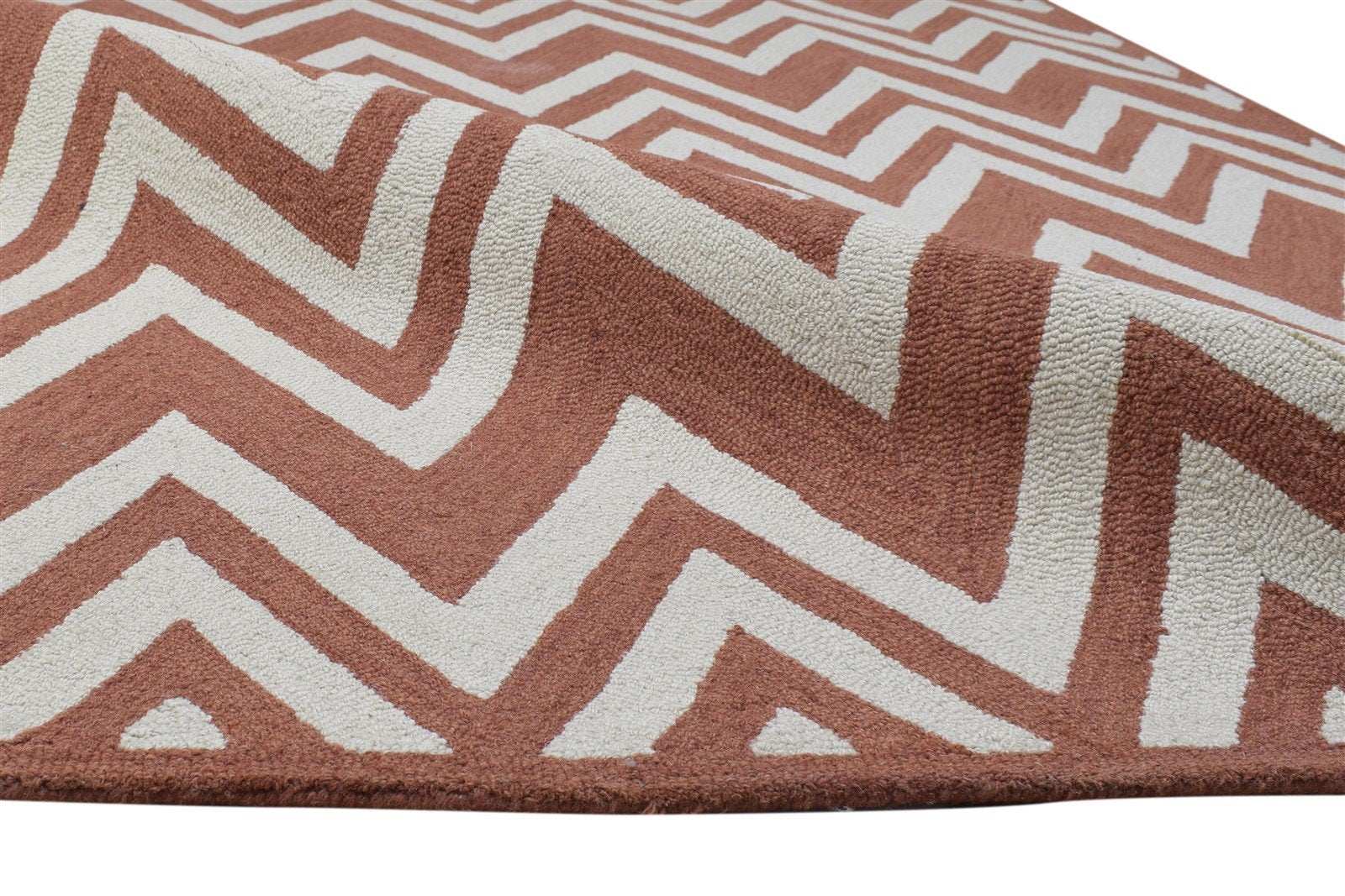 5' X 8' Rug Wool Rust Modern Hand Tufted Scandinavian Chevron Room Size Carpet 