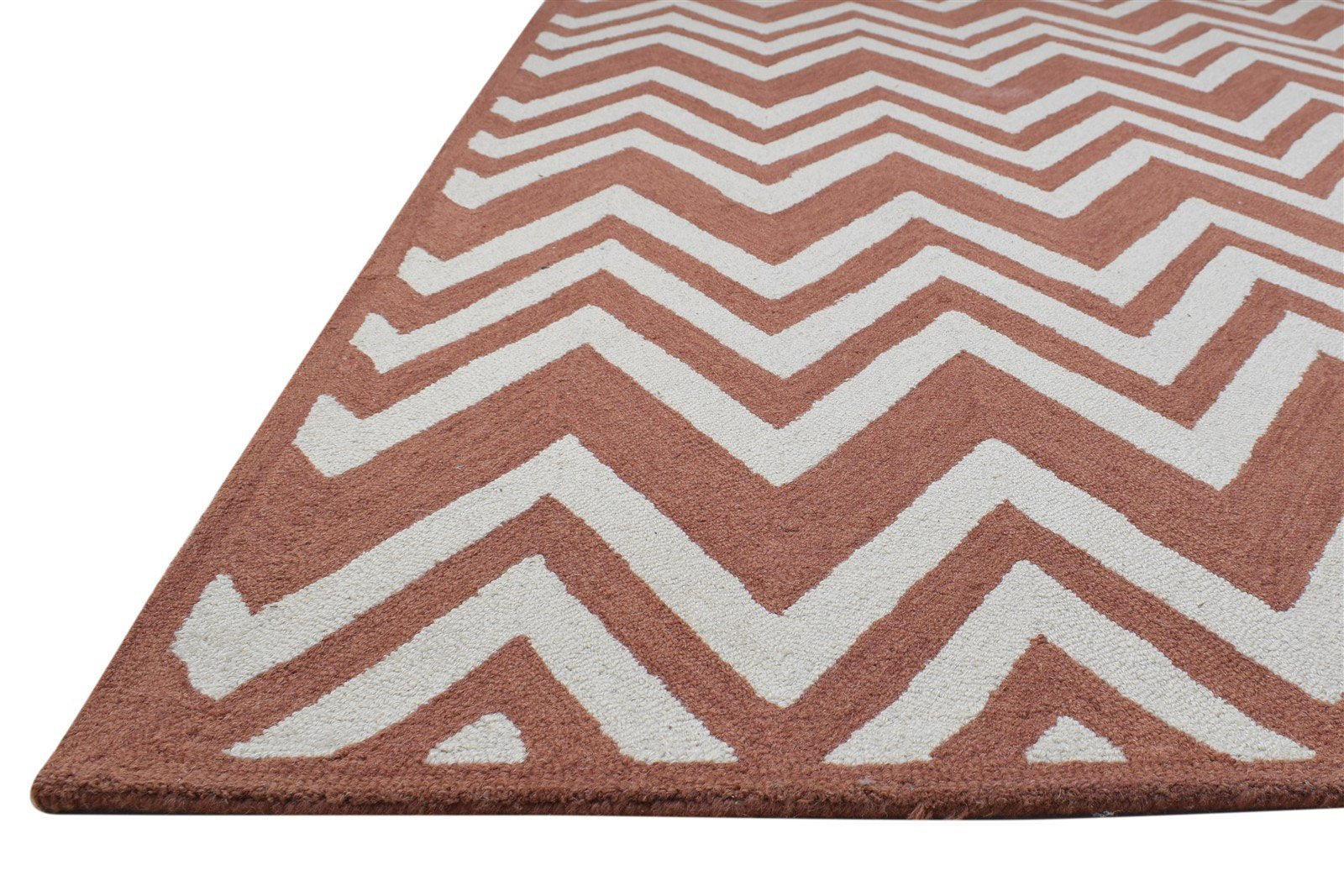 5' X 8' Rug Wool Rust Modern Hand Tufted Scandinavian Chevron Room Size Carpet 