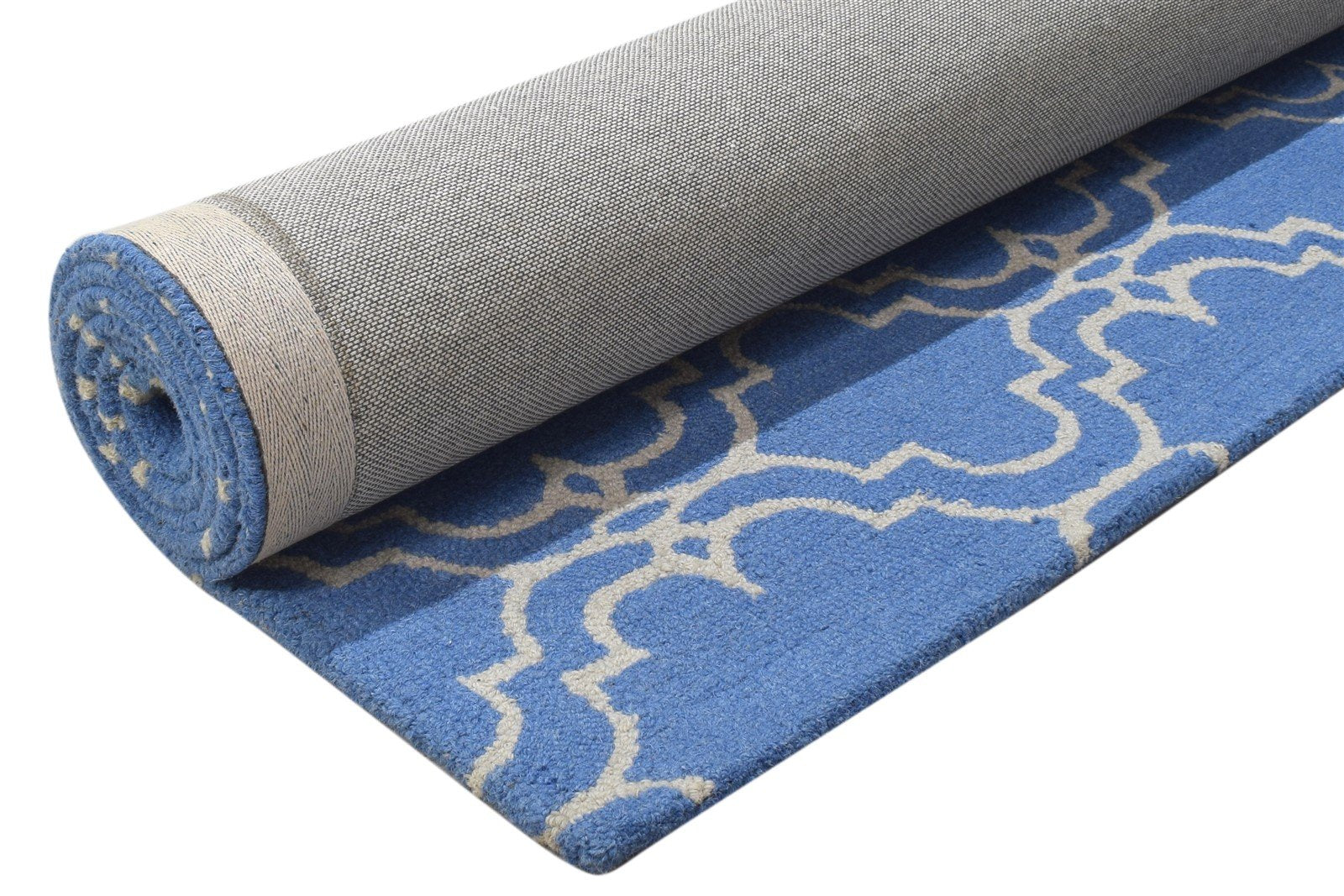 Wool Blue Rug 5' X 8' Modern Hand Tufted Moroccan Trellis Room Size Carpet 