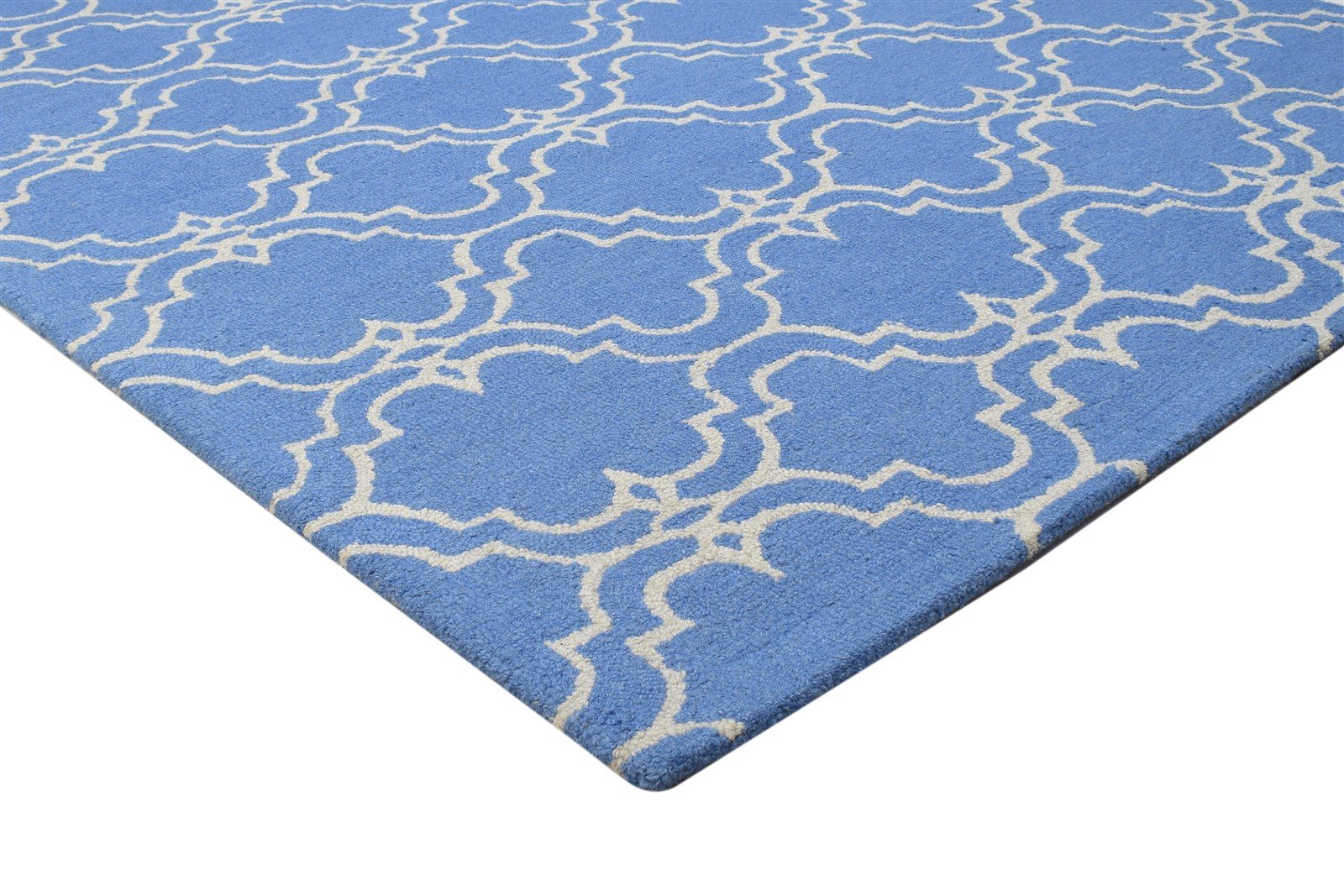 Wool Blue Rug 5' X 8' Modern Hand Tufted Moroccan Trellis Room Size Carpet 