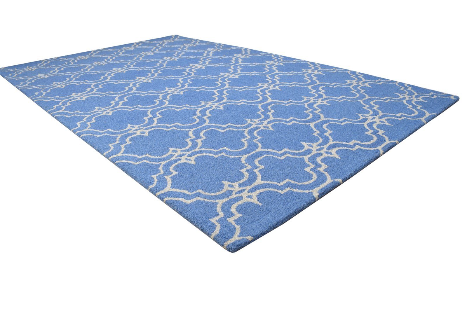 Wool Blue Rug 5' X 8' Modern Hand Tufted Moroccan Trellis Room Size Carpet 