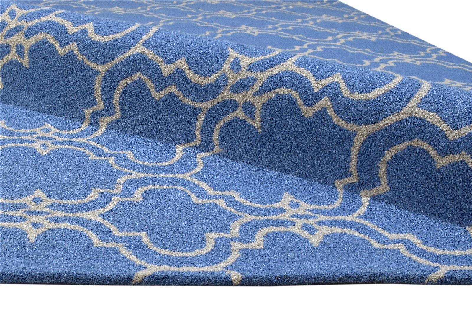 Wool Blue Rug 5' X 8' Modern Hand Tufted Moroccan Trellis Room Size Carpet 