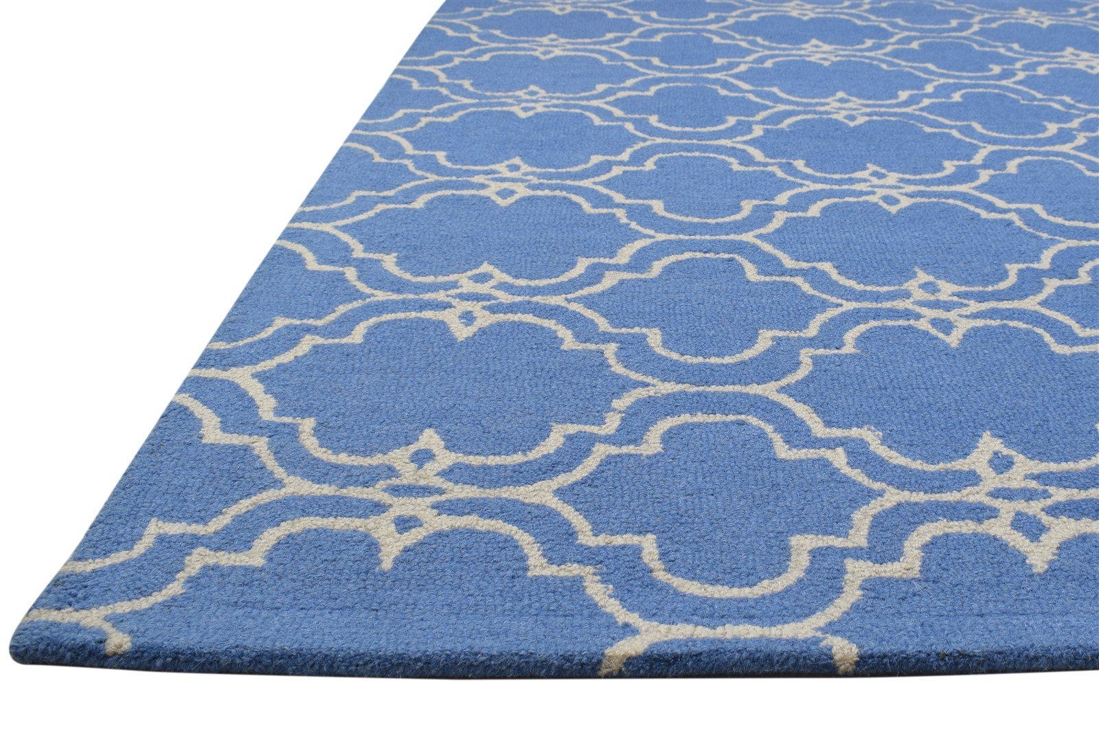 Wool Blue Rug 5' X 8' Modern Hand Tufted Moroccan Trellis Room Size Carpet 