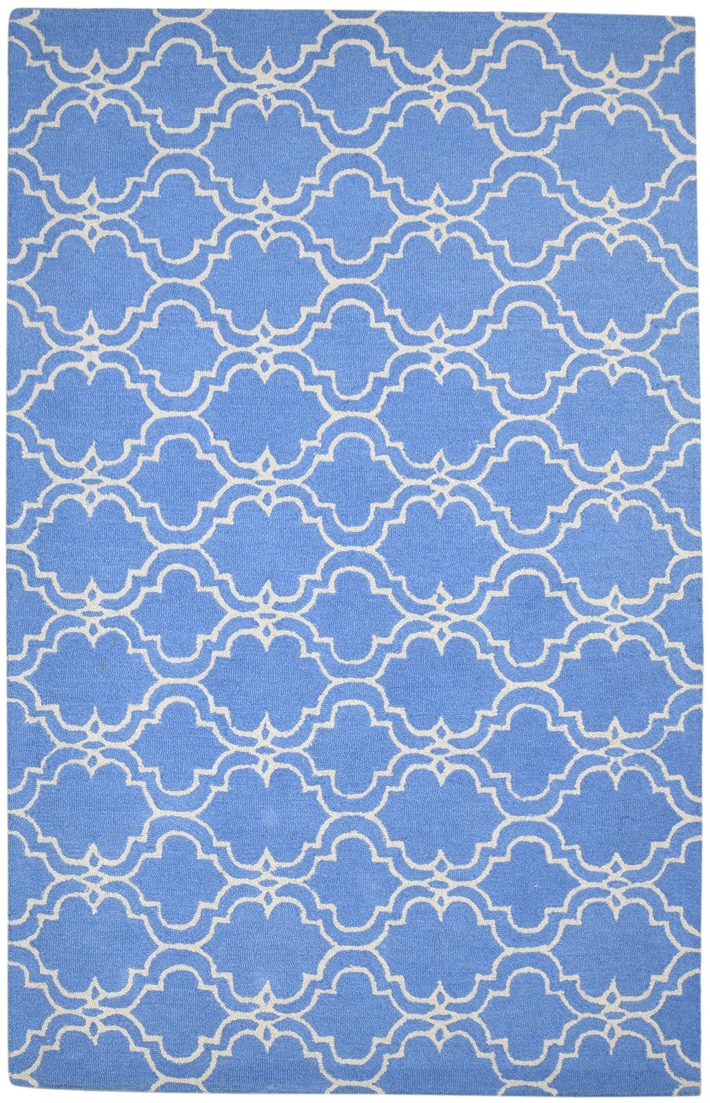 Wool Blue Rug 5' X 8' Modern Hand Tufted Moroccan Trellis Room Size Carpet 