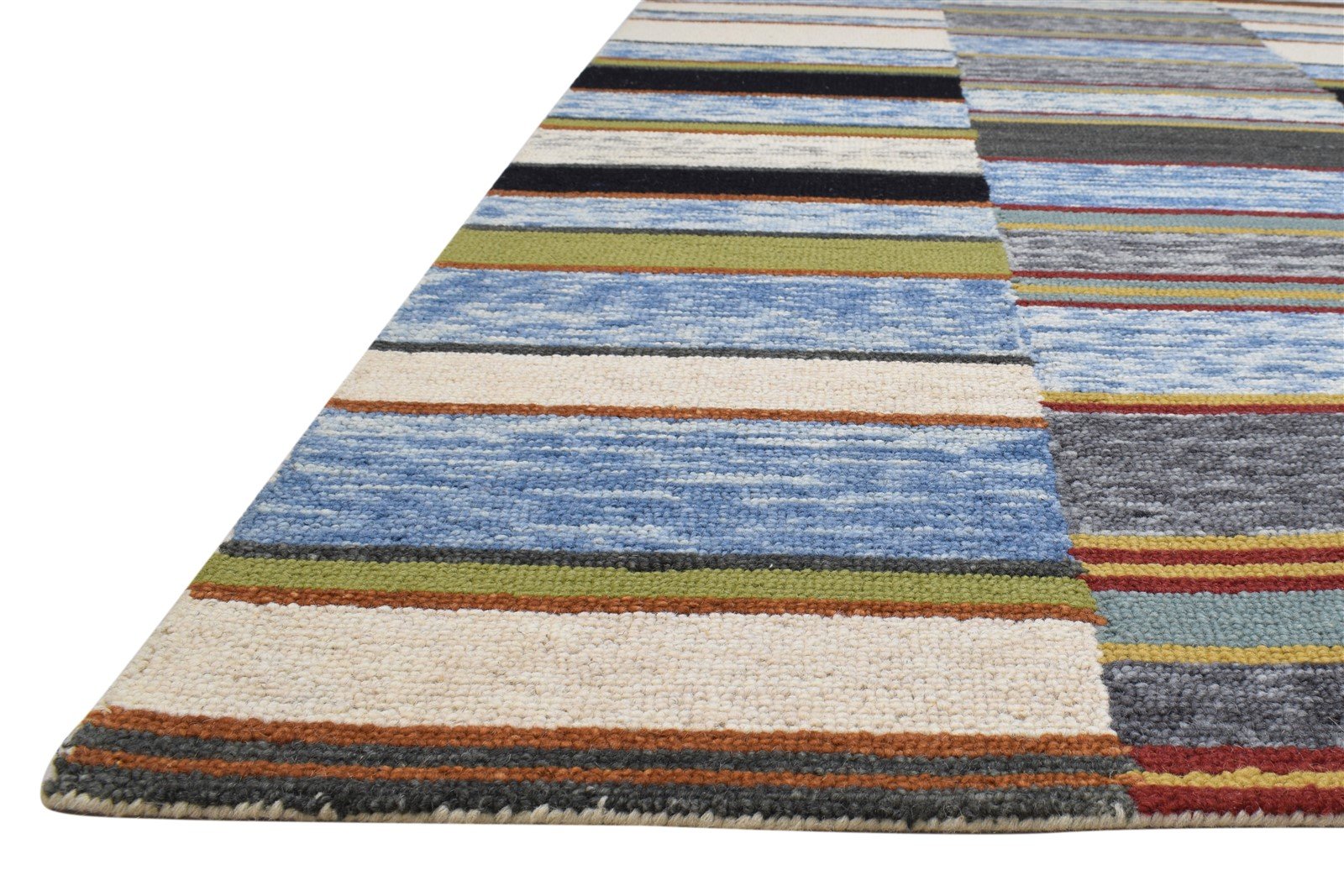 Hand Tufted Blue Wool Rug 5' X 8' Modern Bohemian Striped Room Size Carpet 