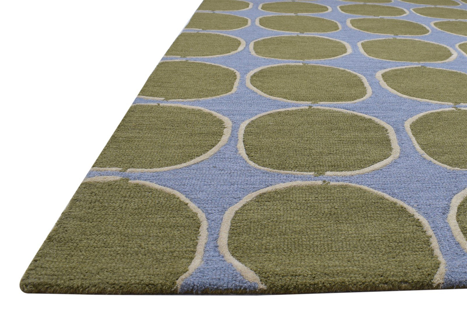 5' X 8' Rug Wool Green Modern Hand Tufted Indian Circles Room Size Carpet 