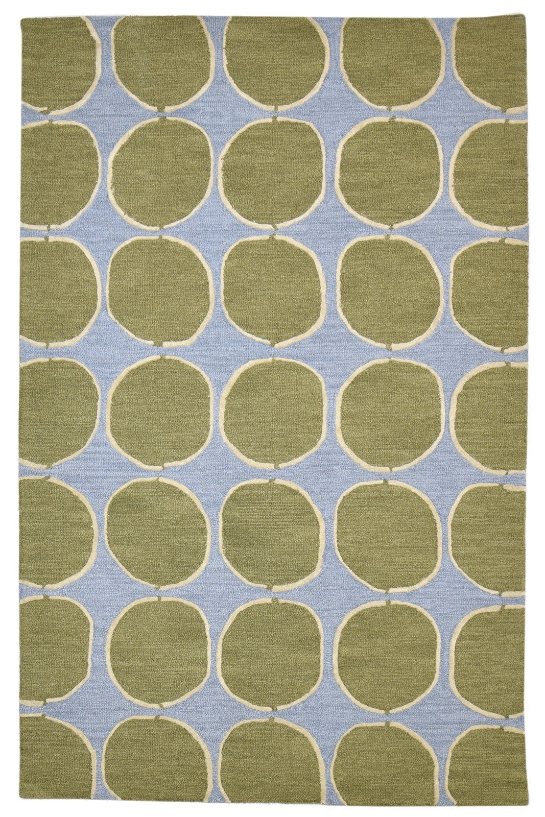 5' X 8' Rug Wool Green Modern Hand Tufted Indian Circles Room Size Carpet 