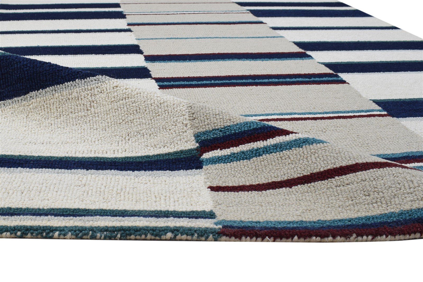 Hand Tufted Blue Wool Rug 5' X 8' Modern Scandinavian Striped Room Size Carpet 