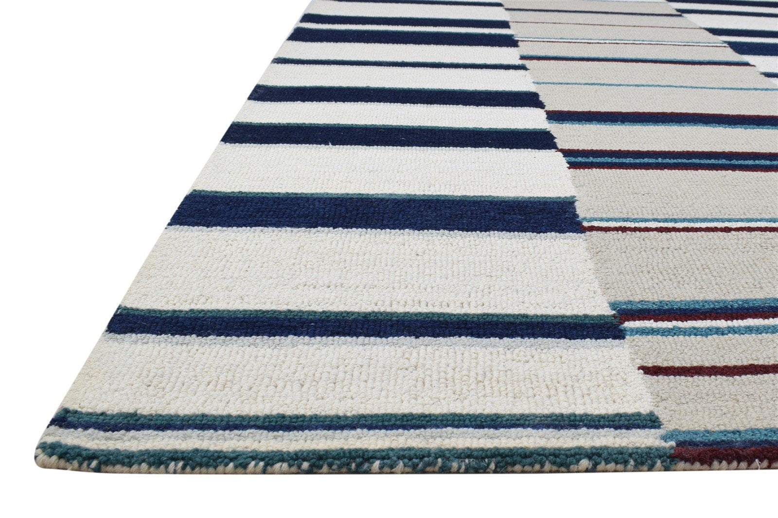 Hand Tufted Blue Wool Rug 5' X 8' Modern Scandinavian Striped Room Size Carpet 