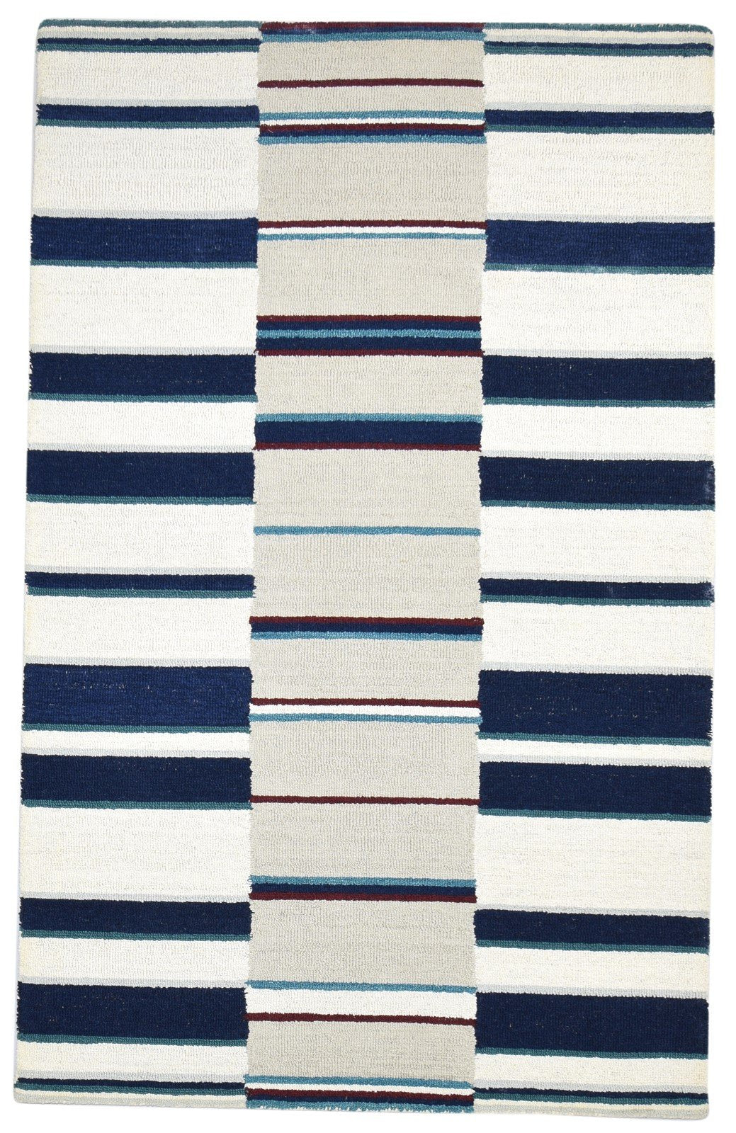 Hand Tufted Blue Wool Rug 5' X 8' Modern Scandinavian Striped Room Size Carpet 