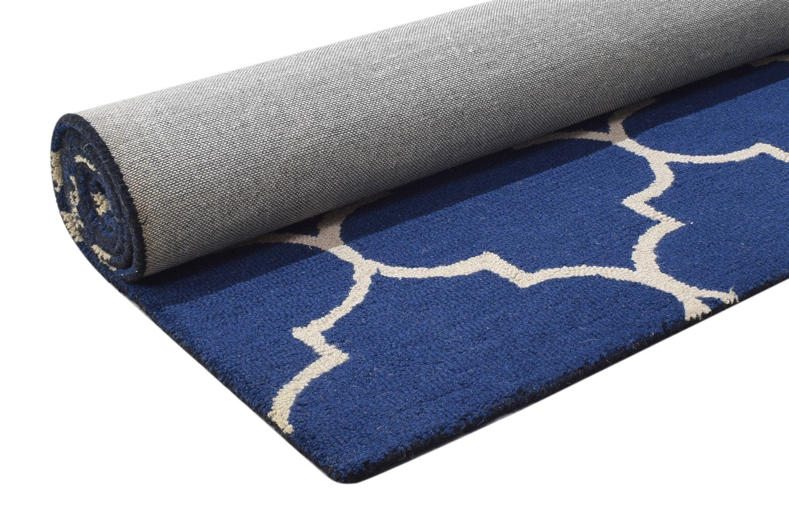 Blue Wool Rug 5' X 8' Modern Hand Tufted Moroccan Trellis Room Size Carpet 