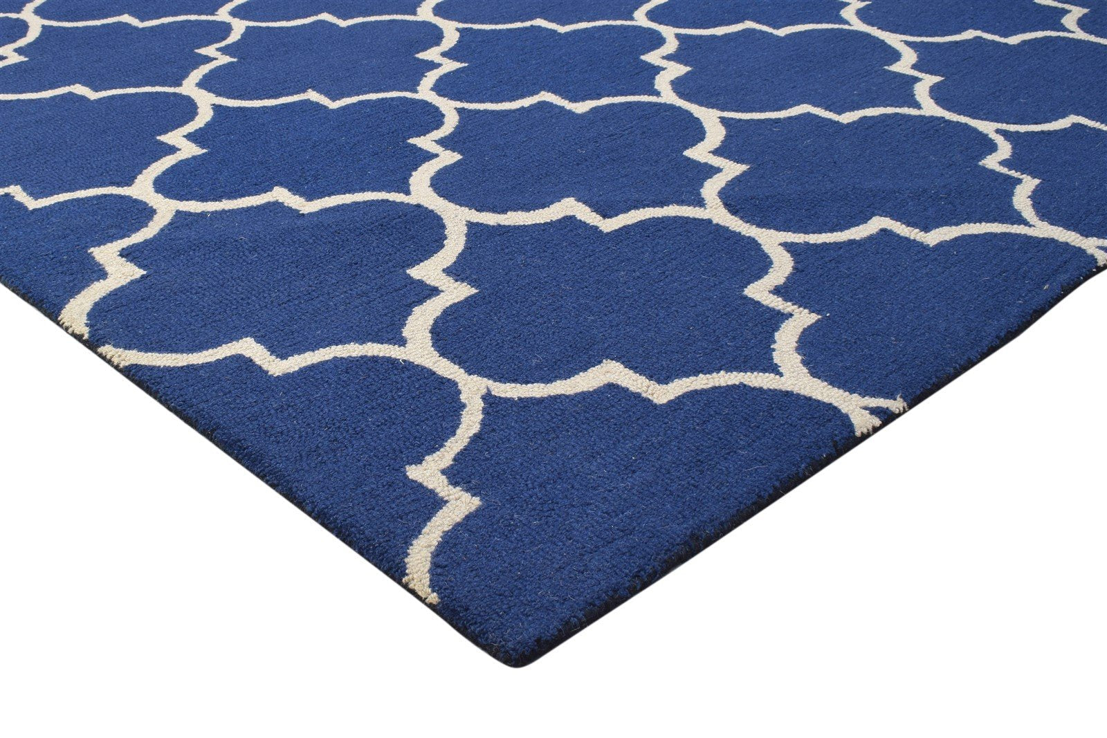 Blue Wool Rug 5' X 8' Modern Hand Tufted Moroccan Trellis Room Size Carpet 