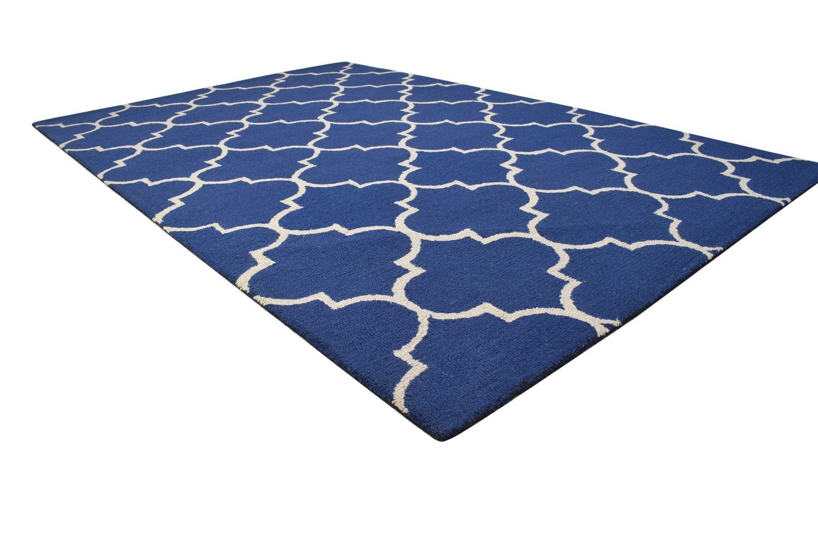 Blue Wool Rug 5' X 8' Modern Hand Tufted Moroccan Trellis Room Size Carpet 