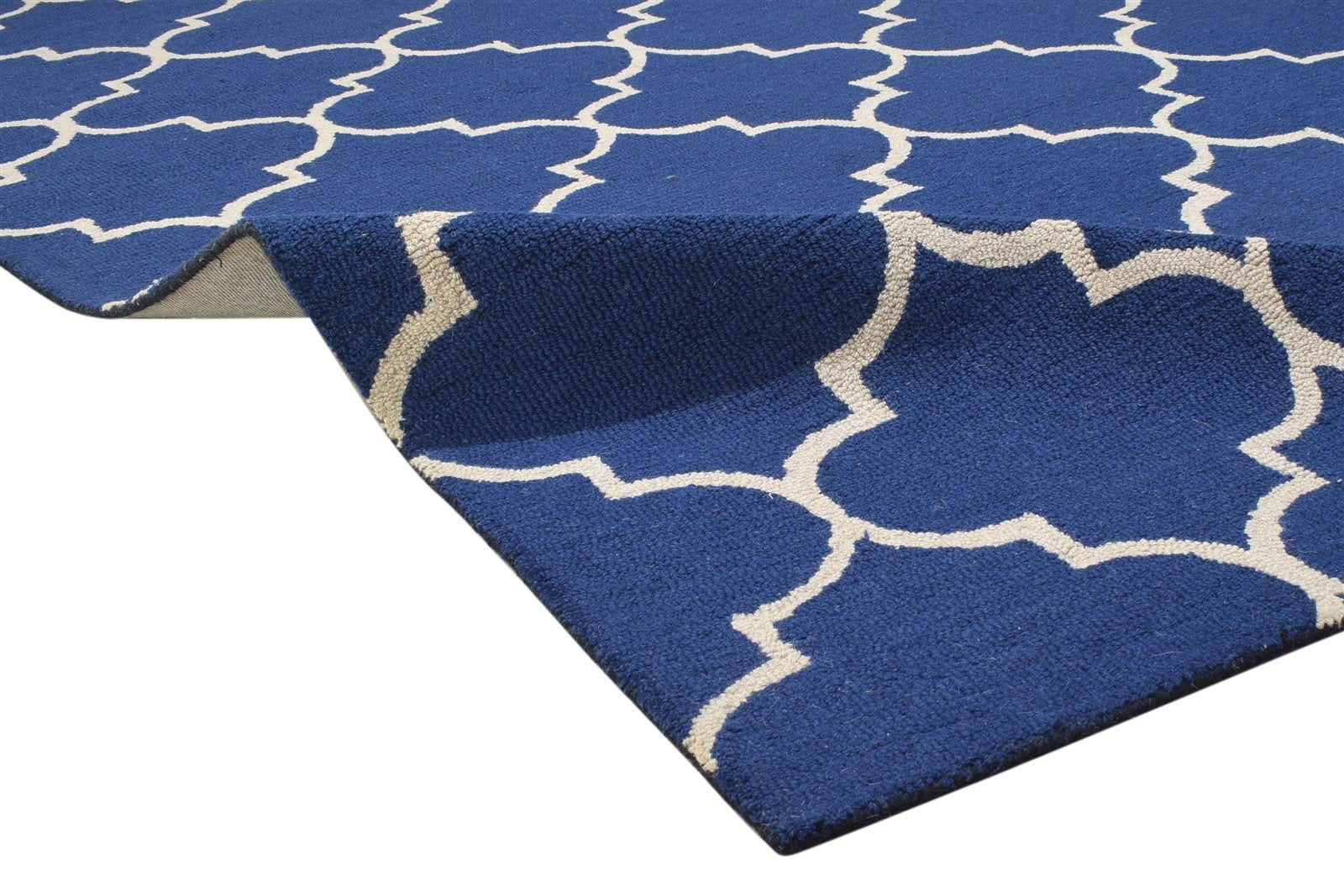 Blue Wool Rug 5' X 8' Modern Hand Tufted Moroccan Trellis Room Size Carpet 