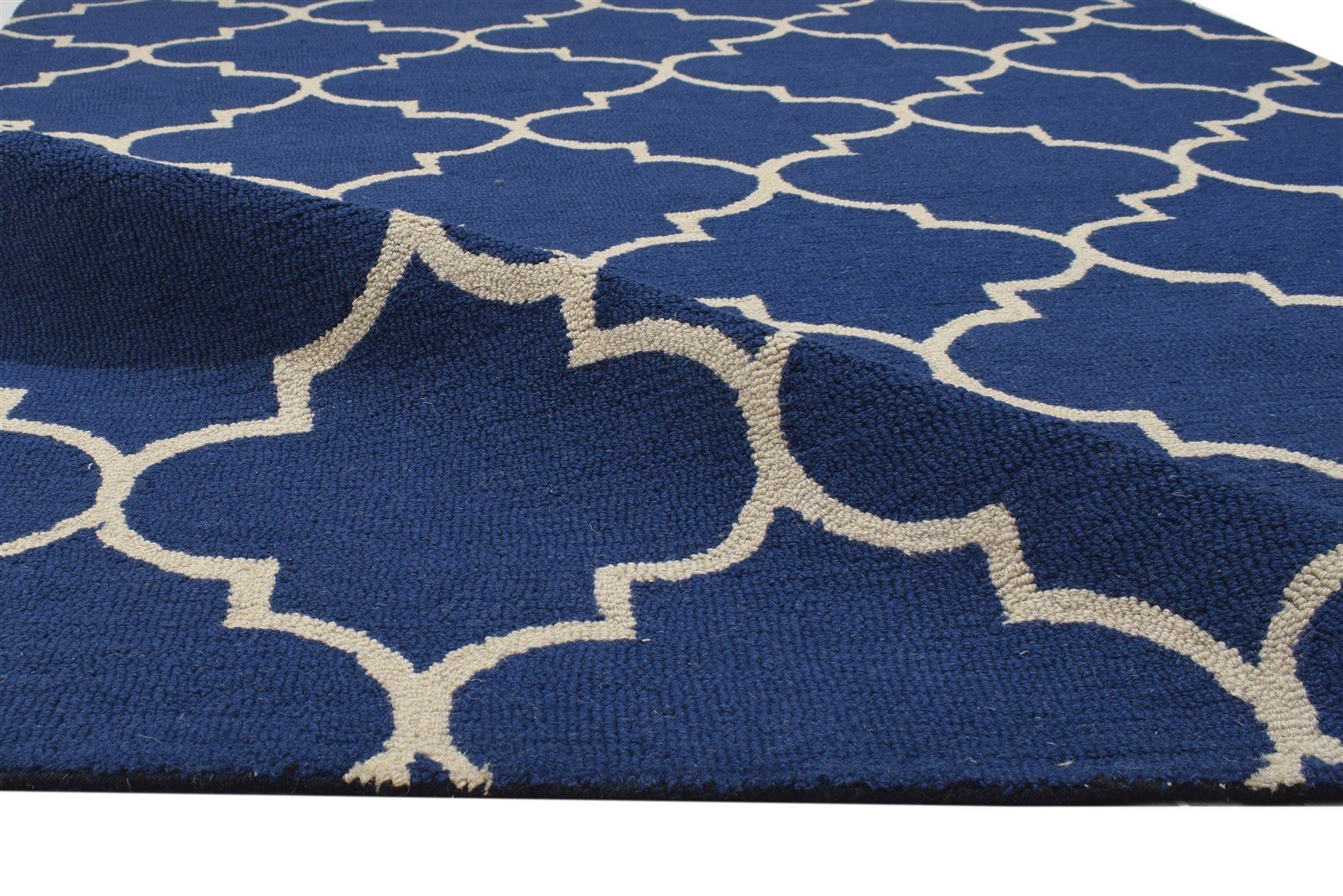 Blue Wool Rug 5' X 8' Modern Hand Tufted Moroccan Trellis Room Size Carpet 