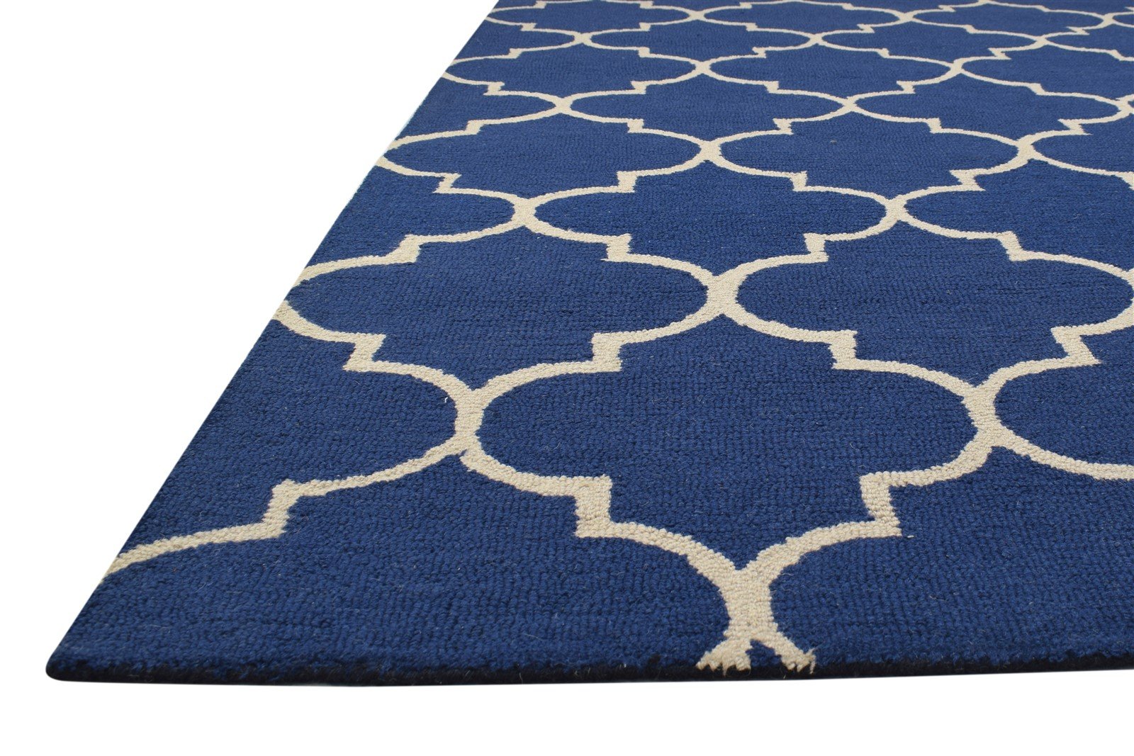 Blue Wool Rug 5' X 8' Modern Hand Tufted Moroccan Trellis Room Size Carpet 