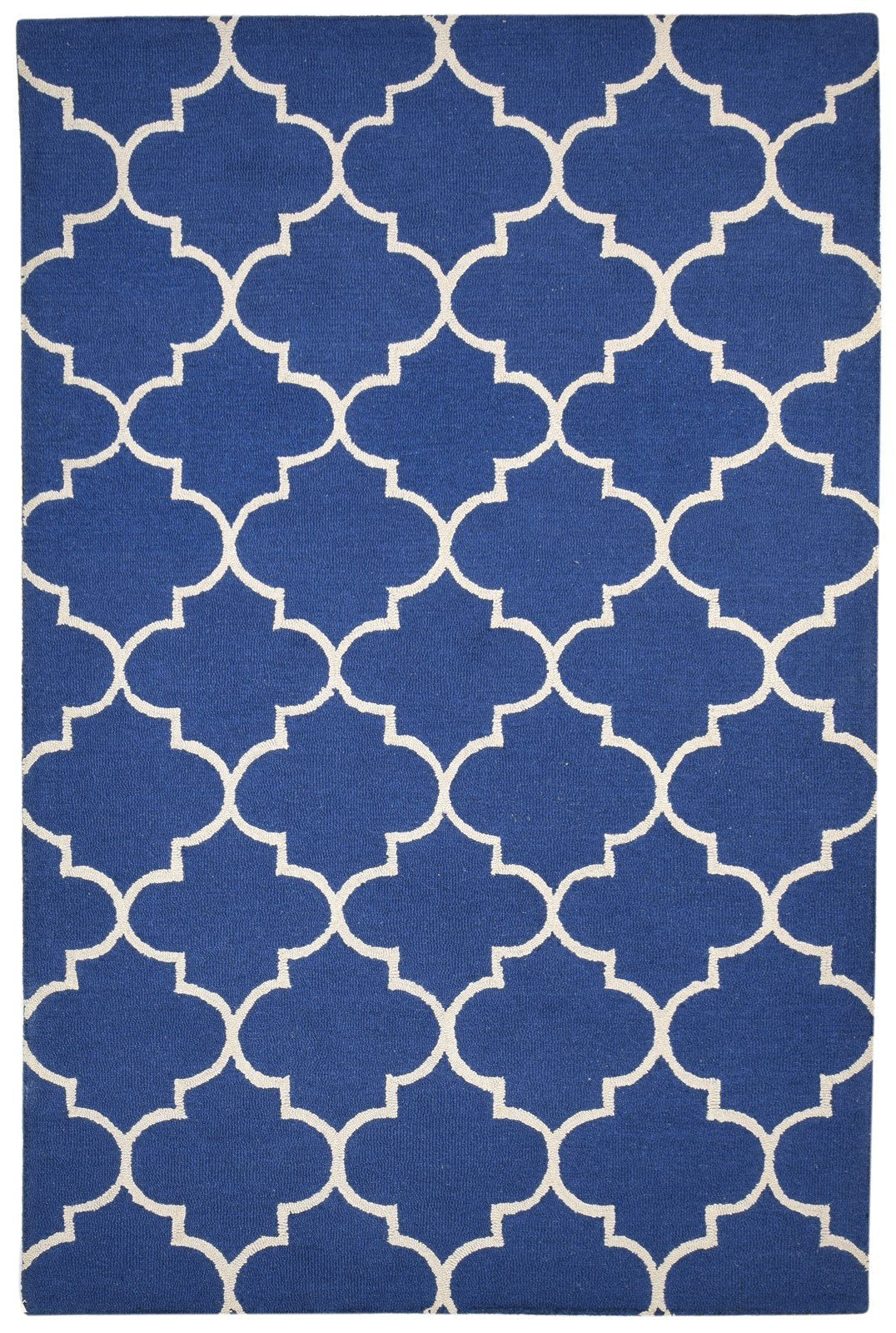 Blue Wool Rug 5' X 8' Modern Hand Tufted Moroccan Trellis Room Size Carpet 