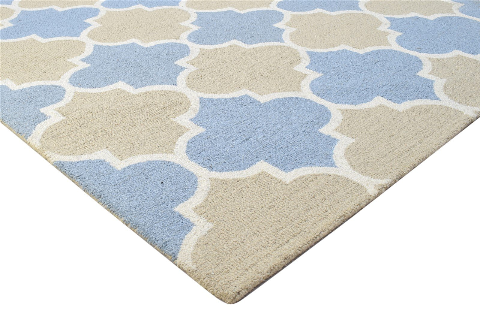 Wool Beige Rug 5' X 8' Modern Hand Tufted Moroccan Trellis Room Size Carpet 